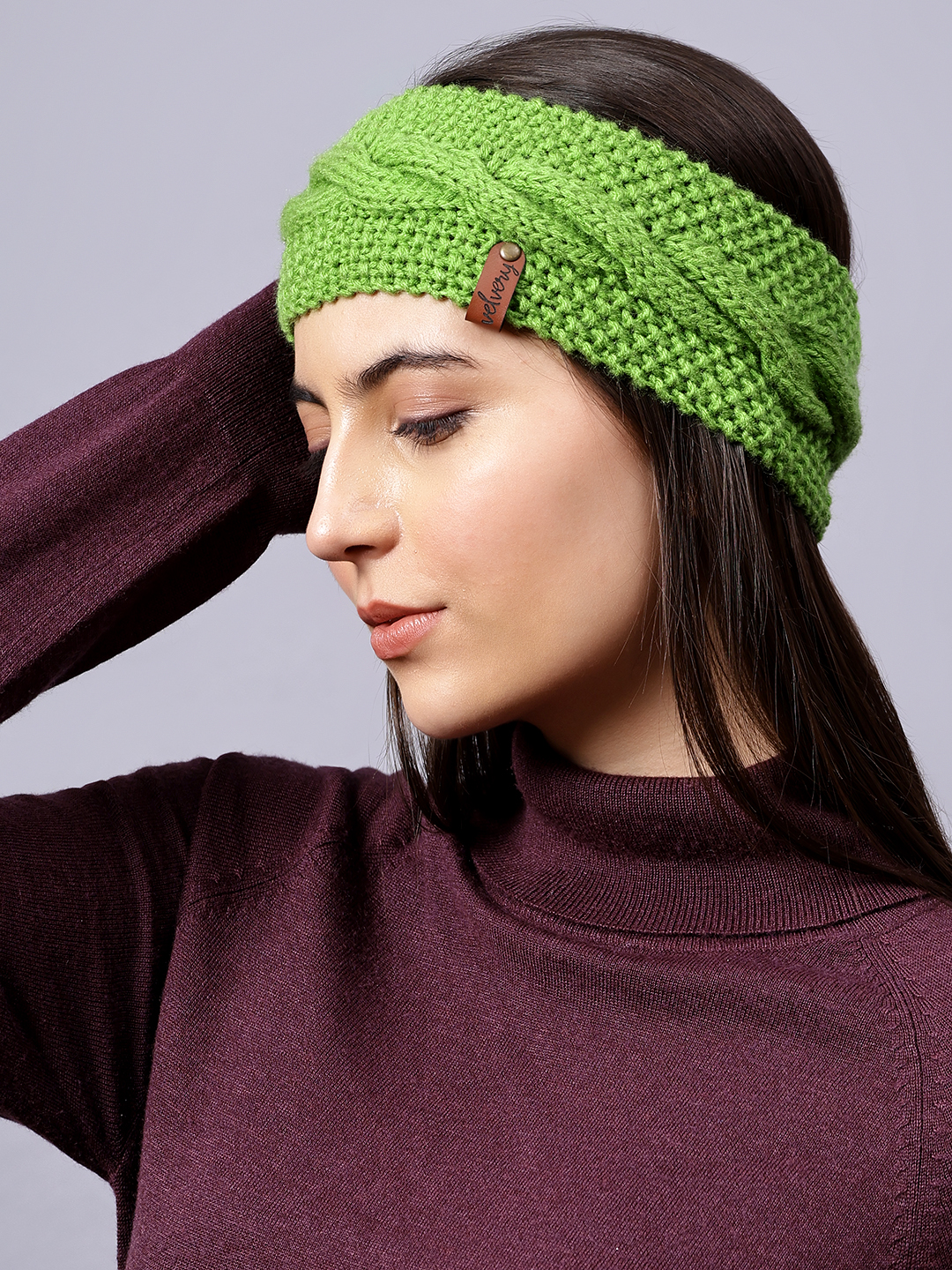 Velvery Hand-Knitted Green Self Design Acrylic Headband