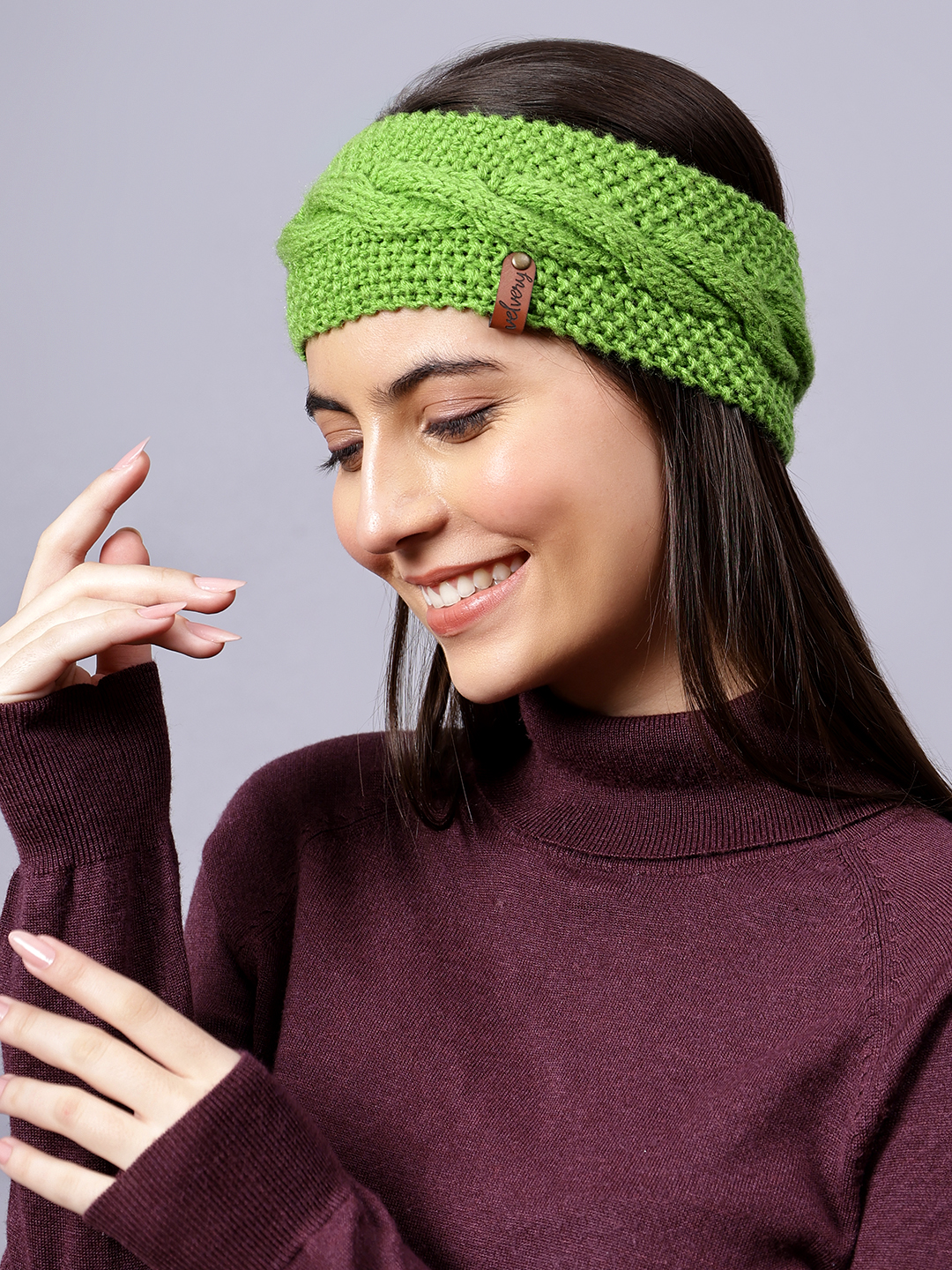 Velvery Hand-Knitted Green Self Design Acrylic Headband