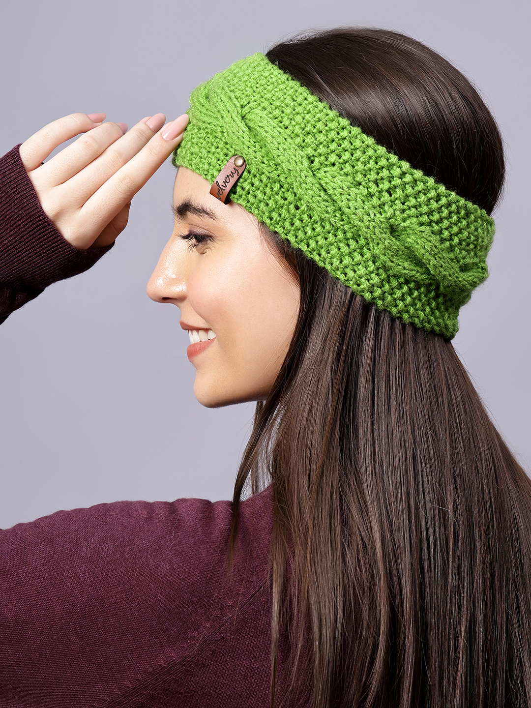 Velvery Hand-Knitted Green Self Design Acrylic Headband