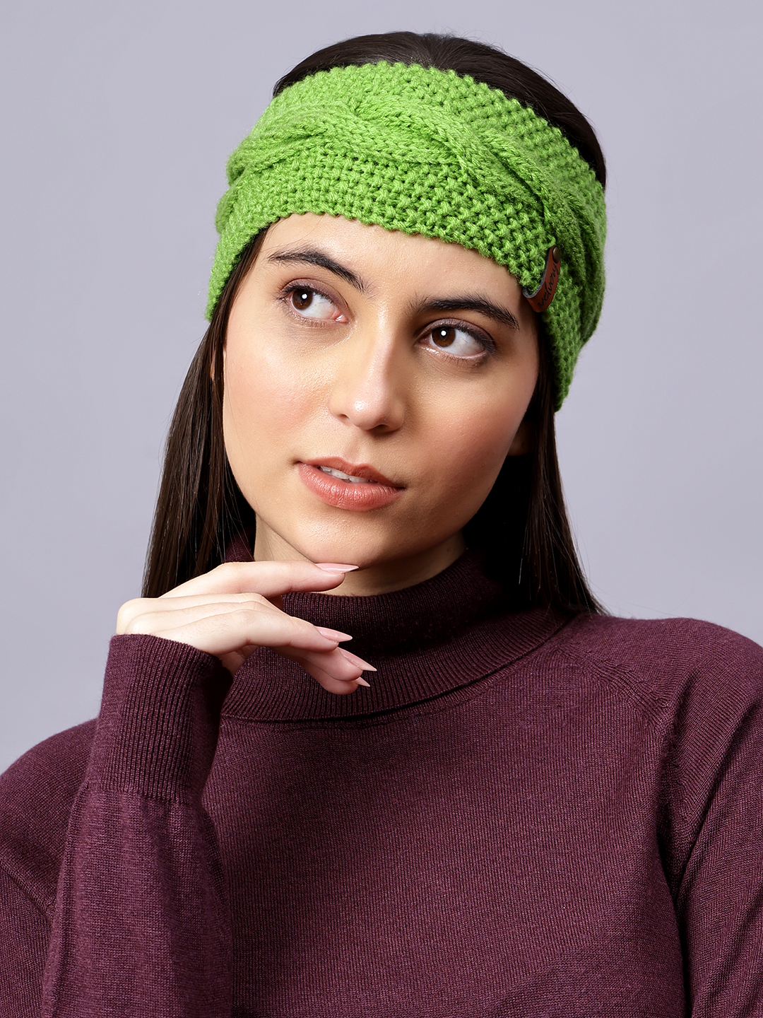 Velvery Hand-Knitted Green Self Design Acrylic Headband