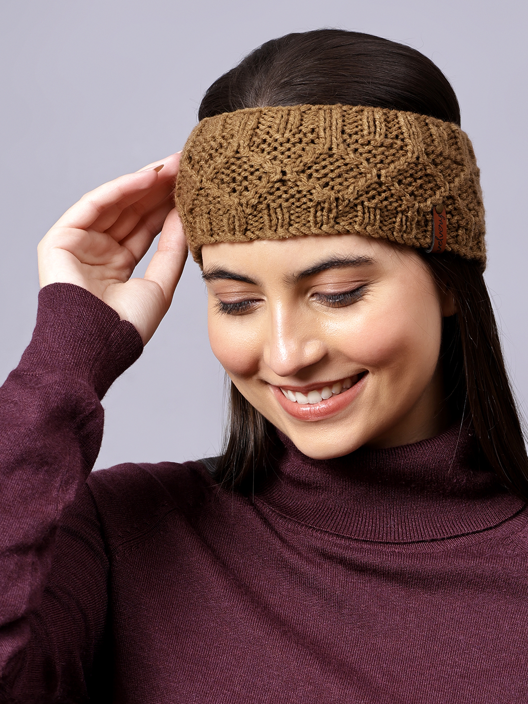 Velvery Hand-Knitted Brown Self Design Acrylic Headband