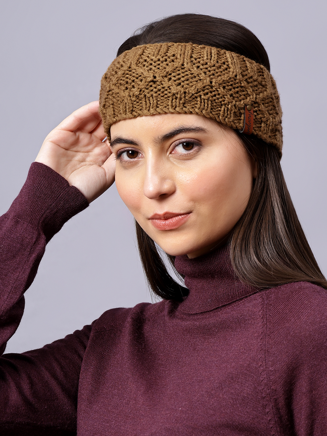 Velvery Hand-Knitted Brown Self Design Acrylic Headband