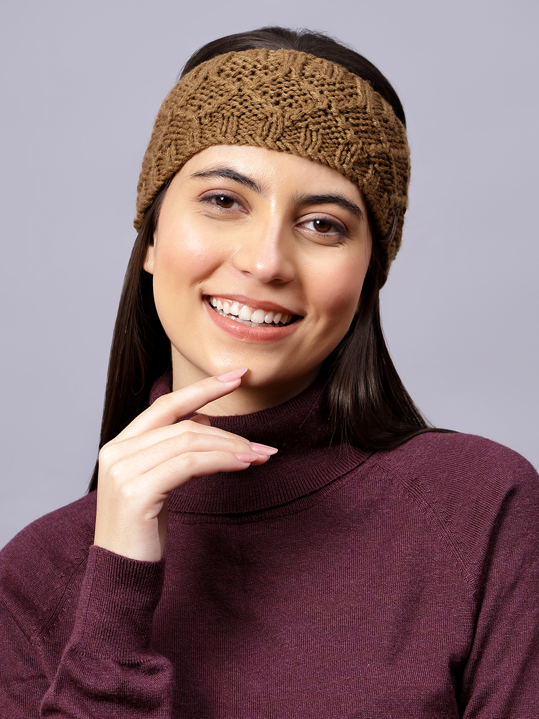 Velvery Hand-Knitted Brown Self Design Acrylic Headband