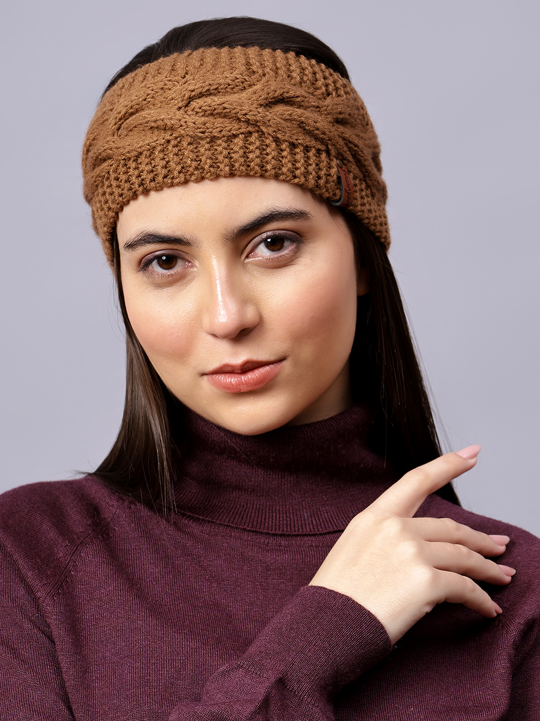 Velvery Hand-Knitted Brown Self Design Acrylic Headband