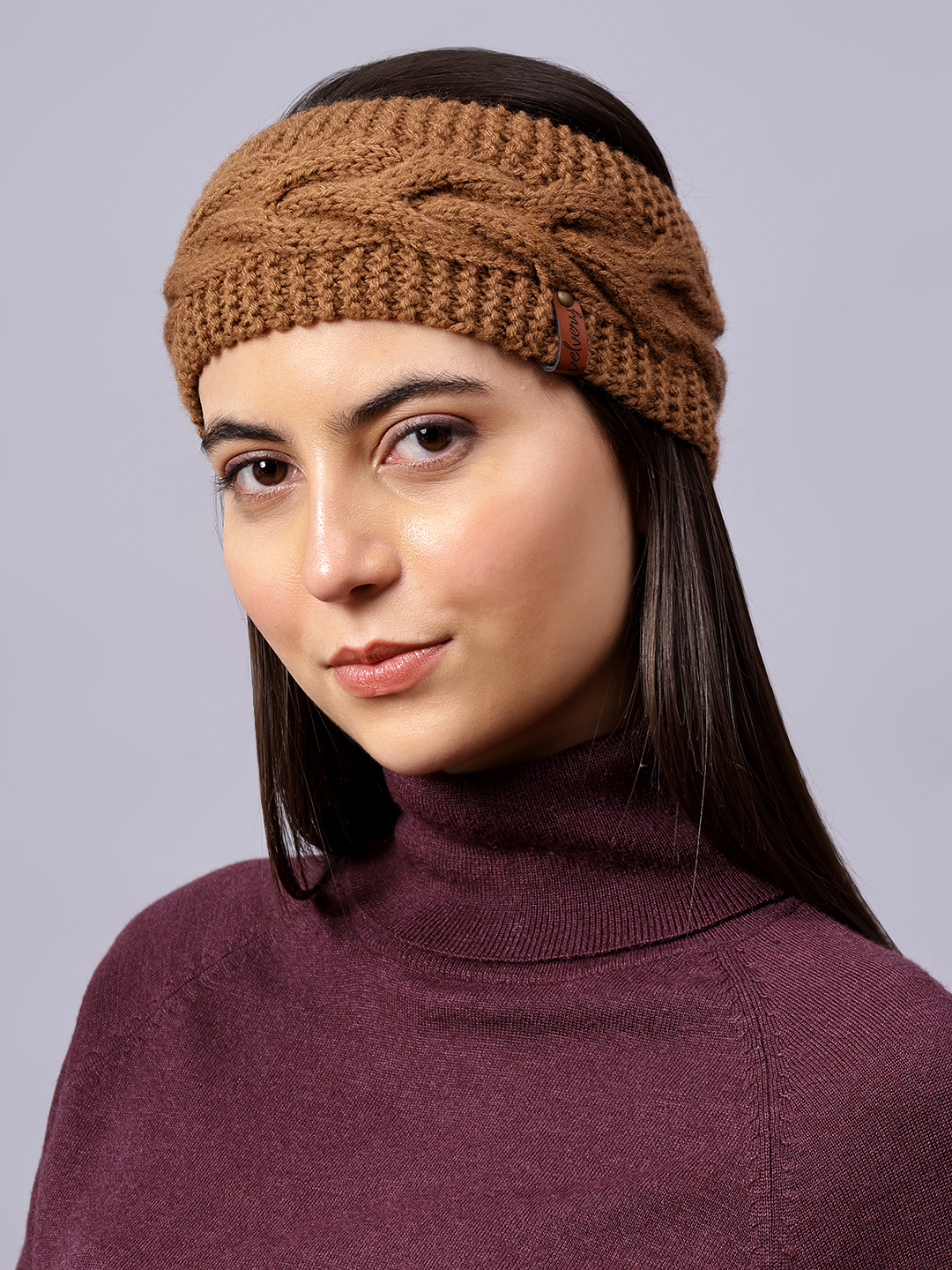 Velvery Hand-Knitted Brown Self Design Acrylic Headband