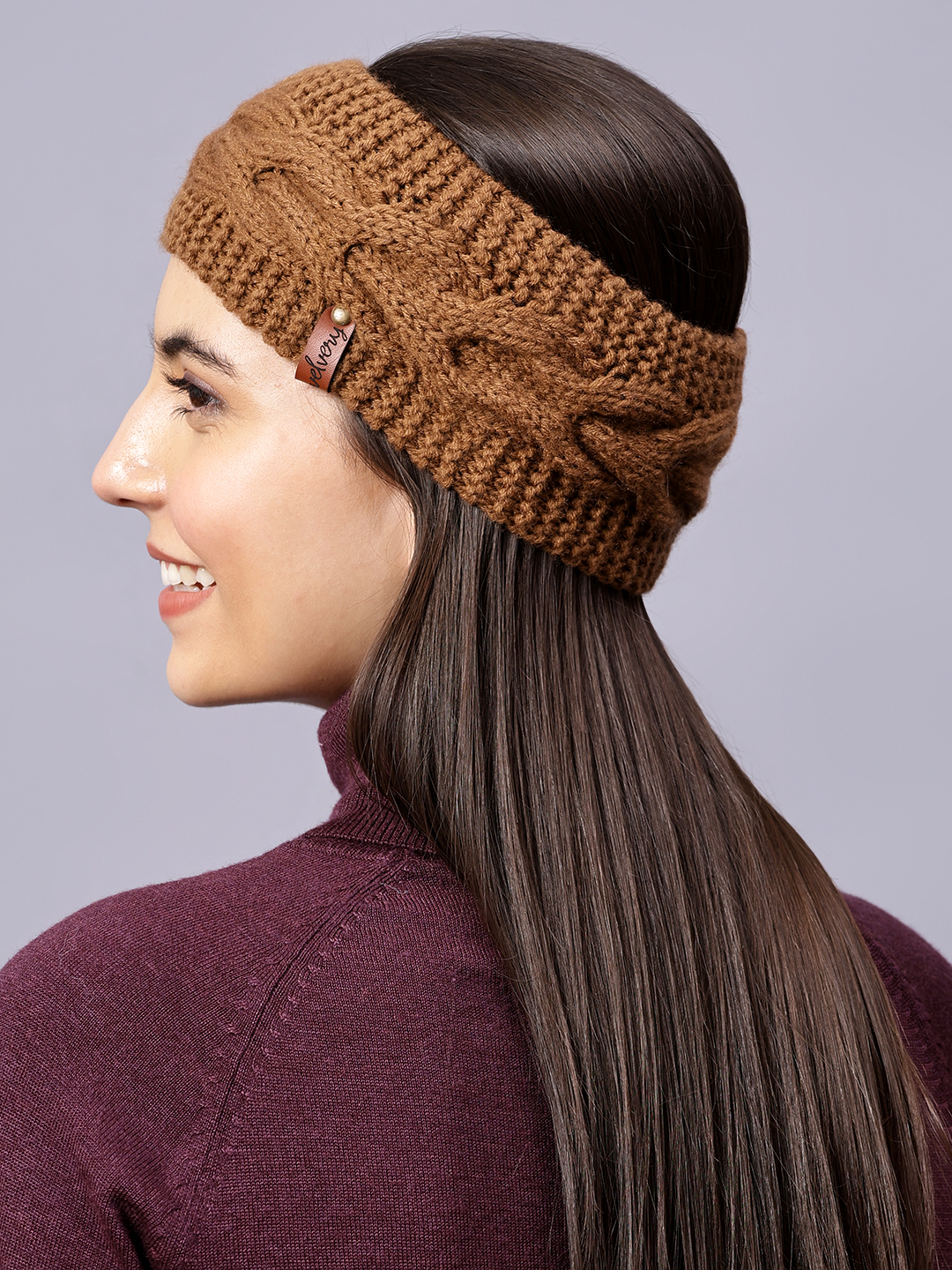 Velvery Hand-Knitted Brown Self Design Acrylic Headband