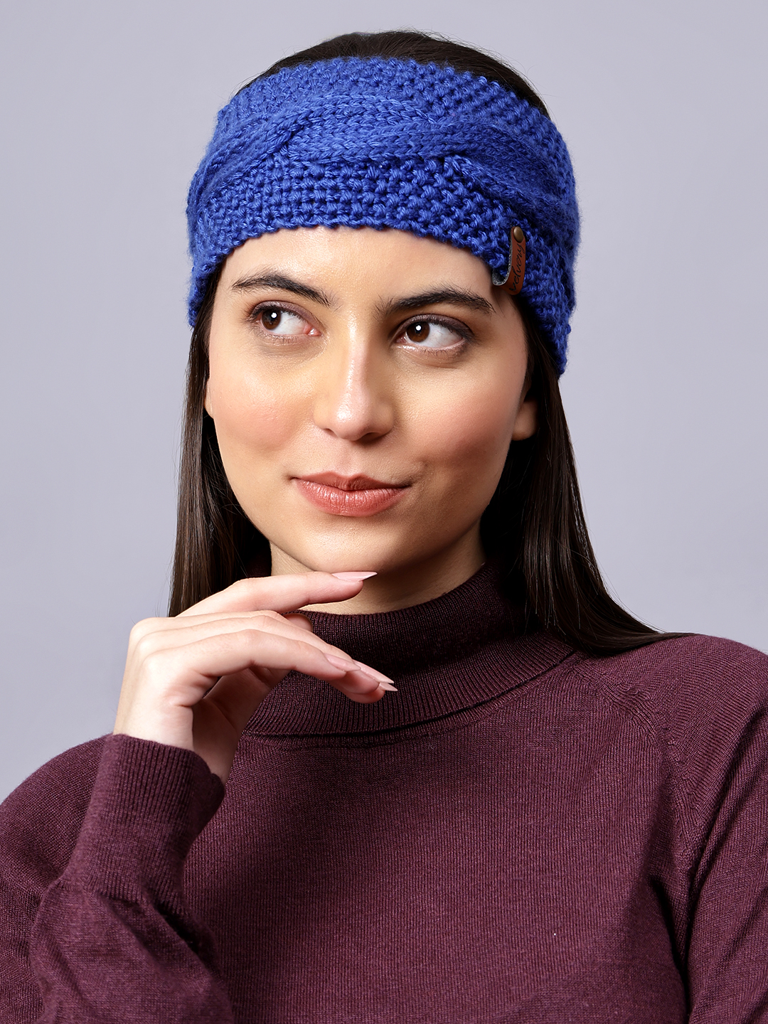 Velvery Hand-Knitted Blue Self Design Acrylic Headband