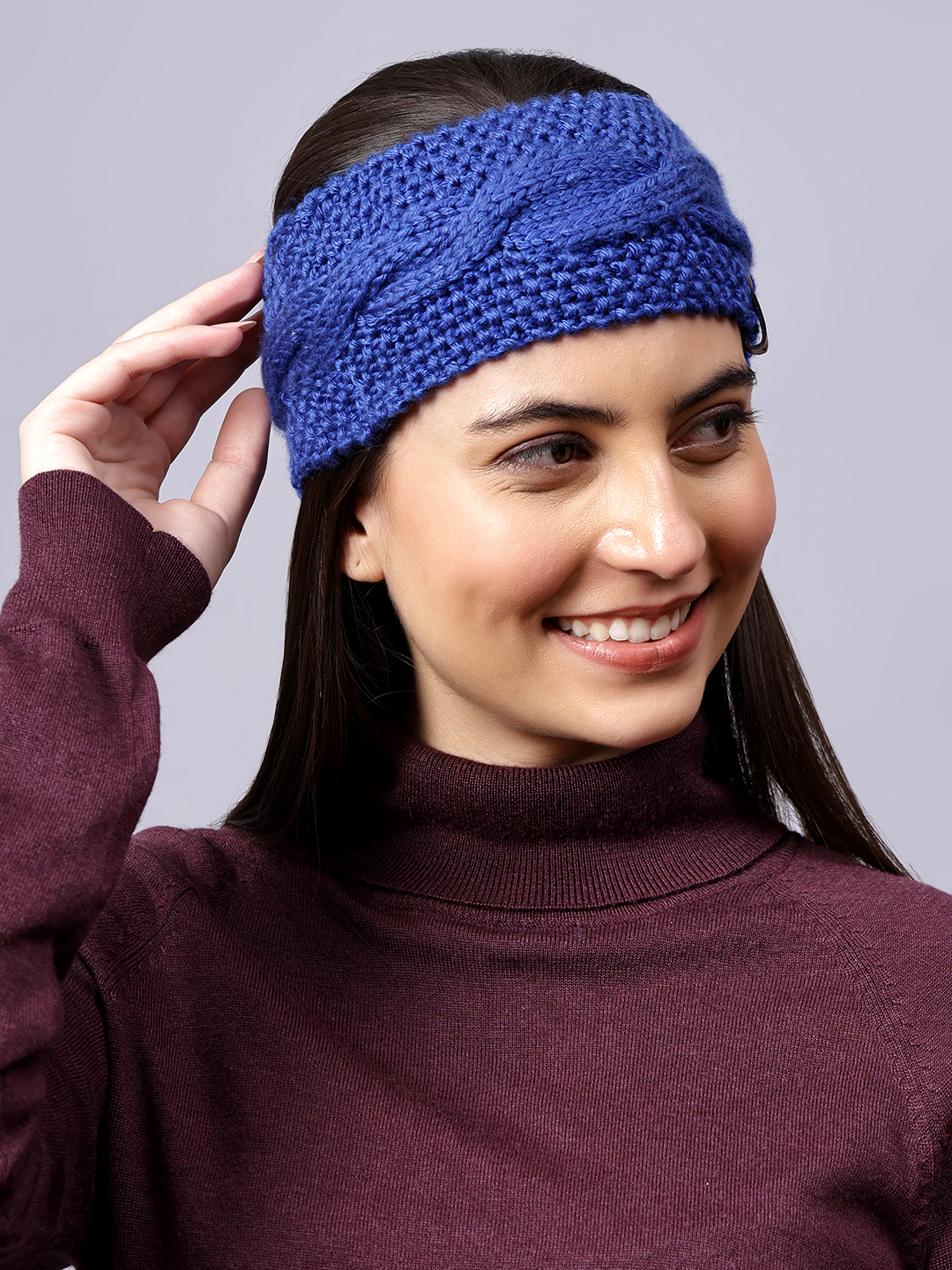 Velvery Hand-Knitted Blue Self Design Acrylic Headband