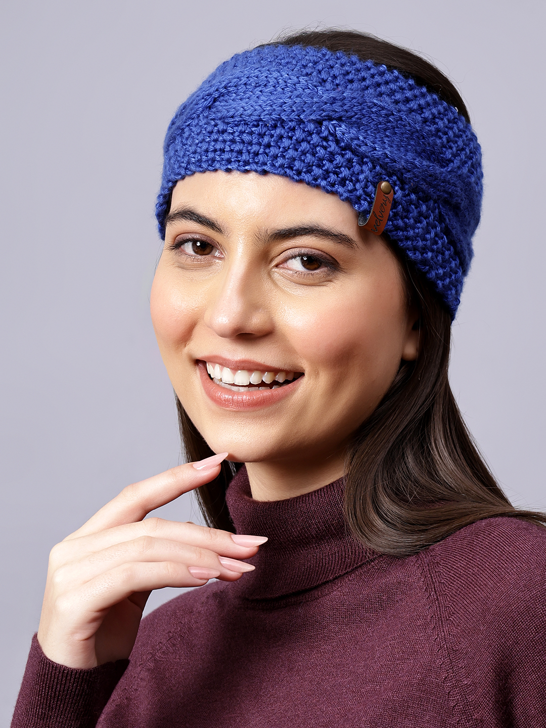 Velvery Hand-Knitted Blue Self Design Acrylic Headband
