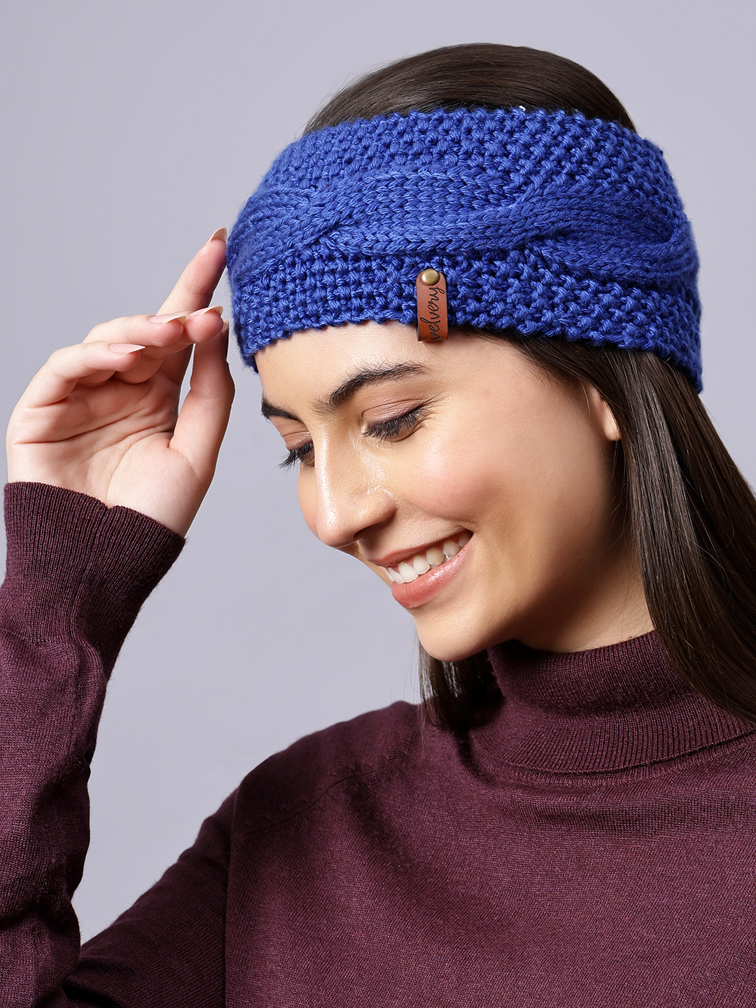 Velvery Hand-Knitted Blue Self Design Acrylic Headband