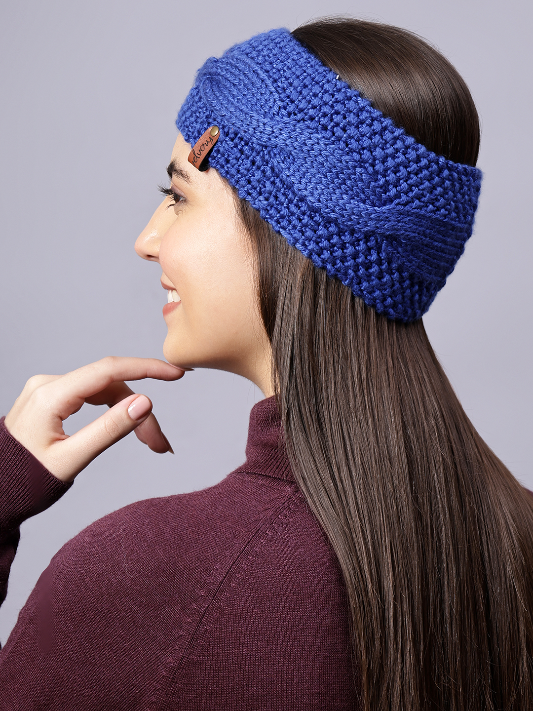 Velvery Hand-Knitted Blue Self Design Acrylic Headband