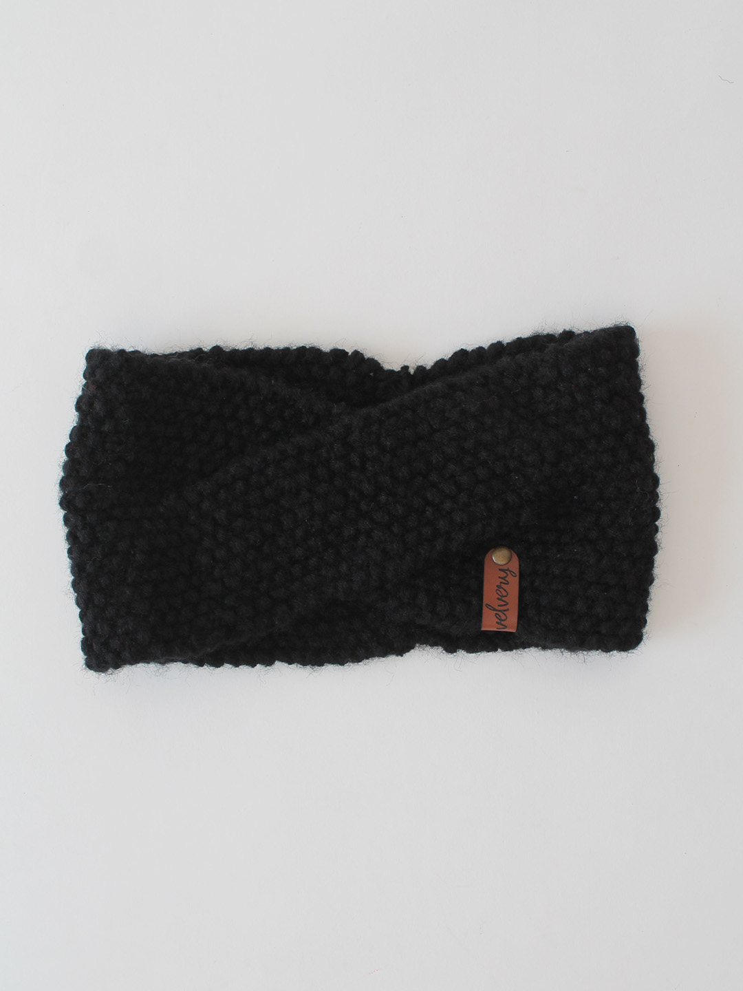 Velvery Hand-Knitted Black Self Design Acrylic Headband