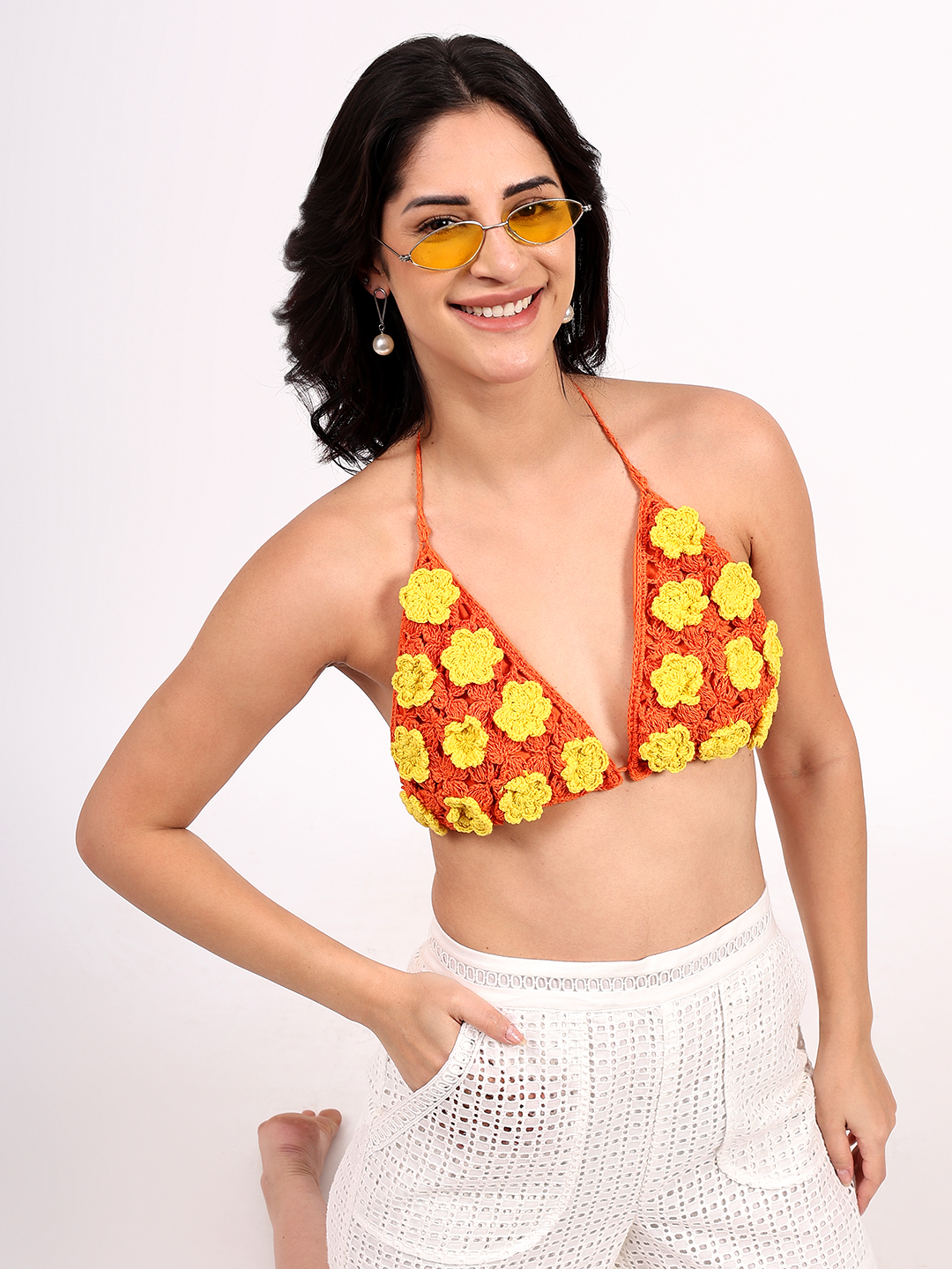Handmade Crochet Floral Self Design Bralette Top