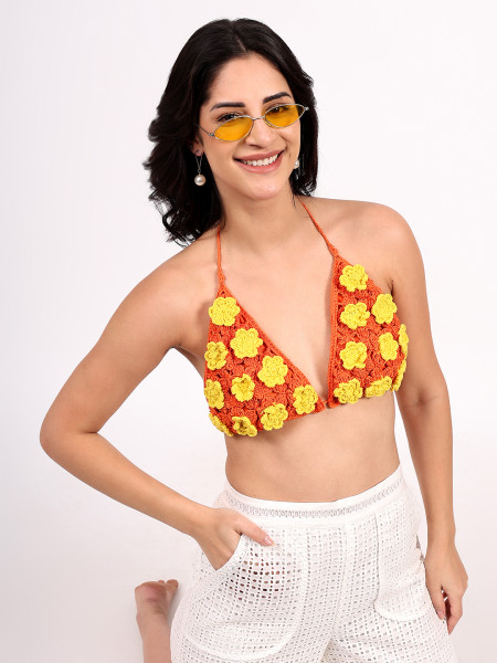Image of Handmade Crochet Floral Self Design Bralette Top
