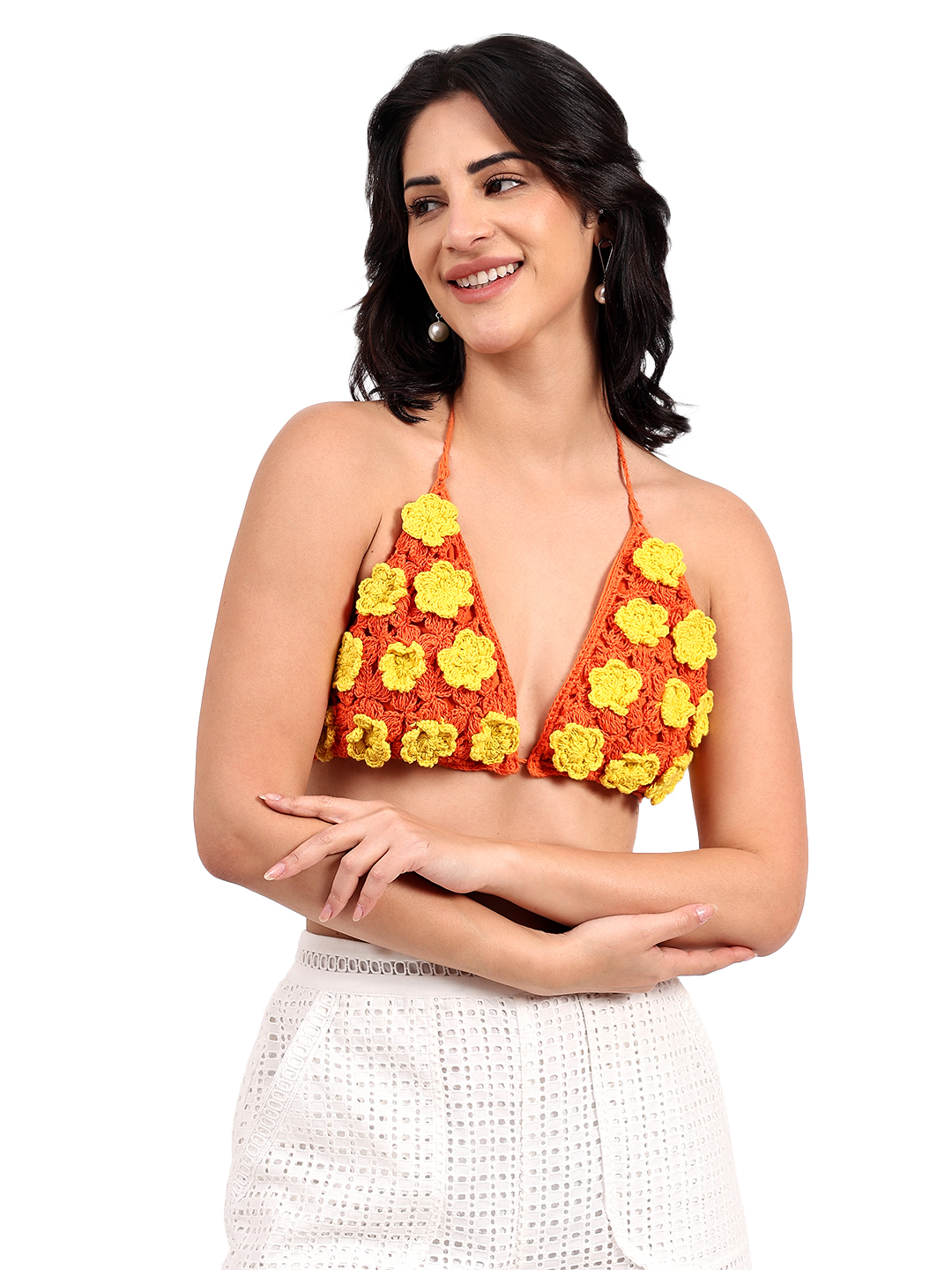 Handmade Crochet Floral Self Design Bralette Top
