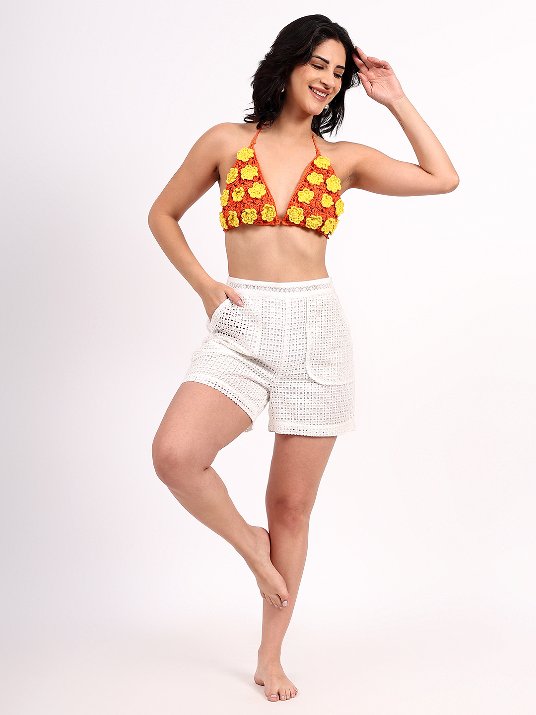 Handmade Crochet Floral Self Design Bralette Top