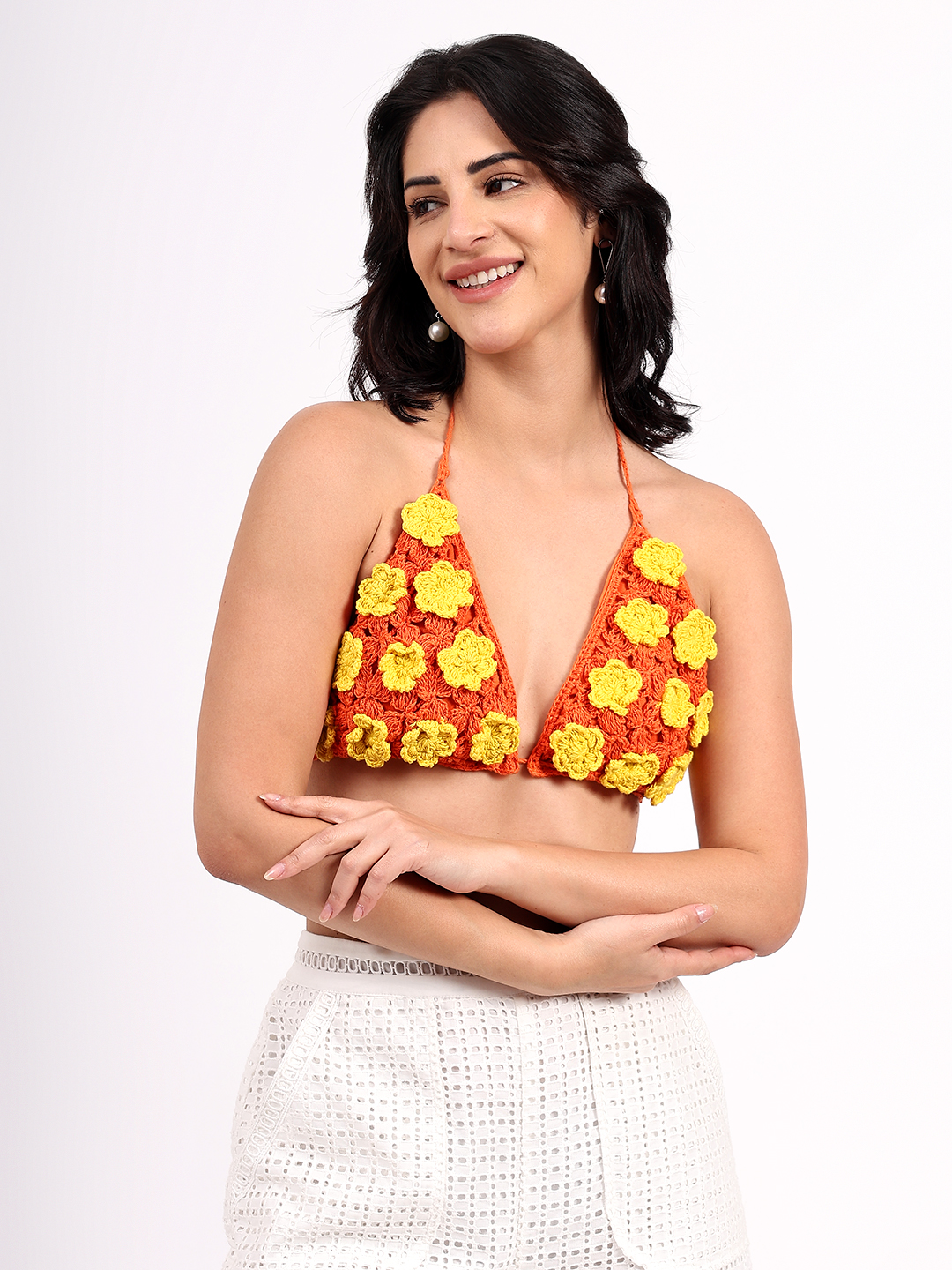 Handmade Crochet Floral Self Design Bralette Top