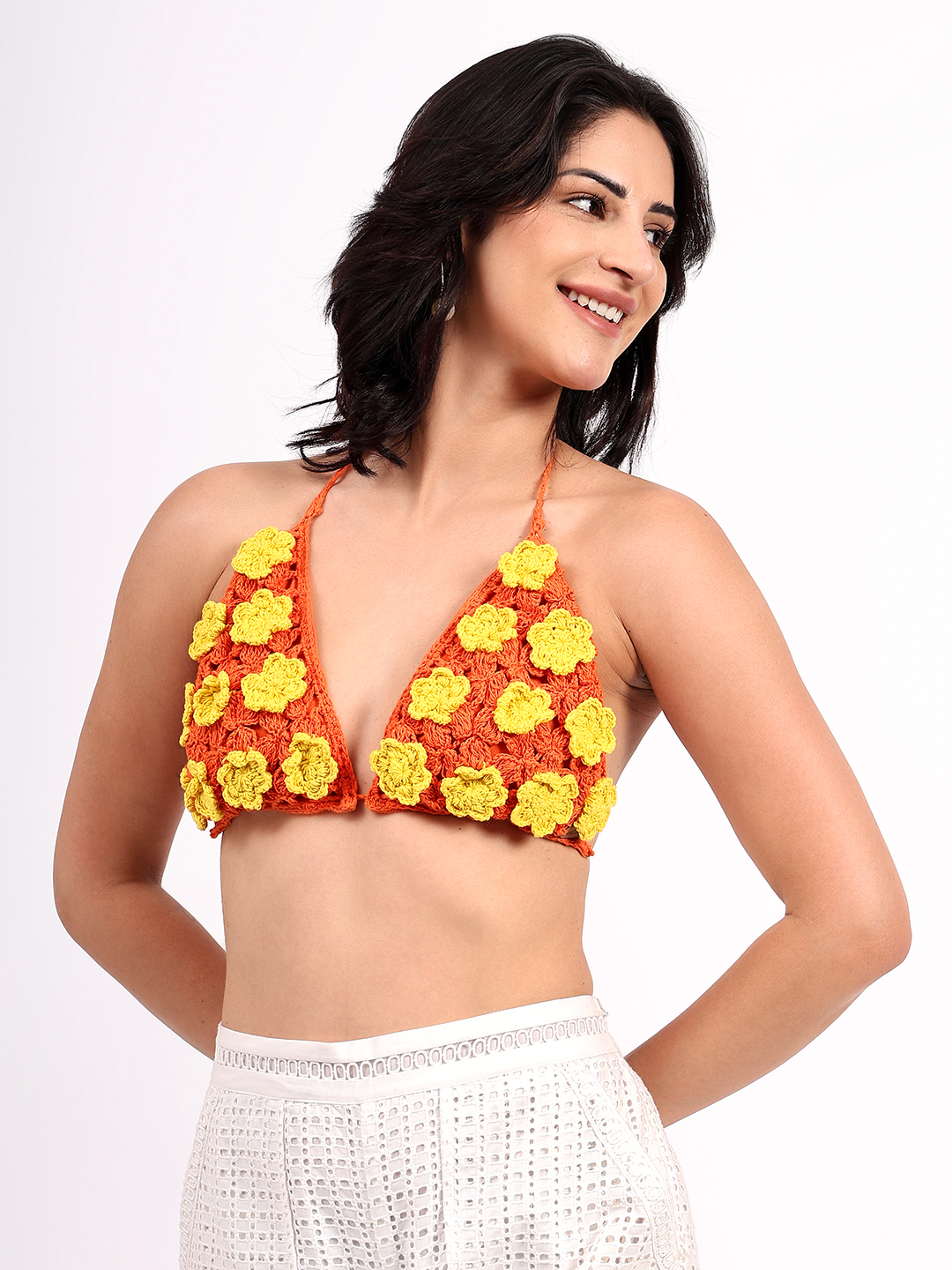 Handmade Crochet Floral Self Design Bralette Top
