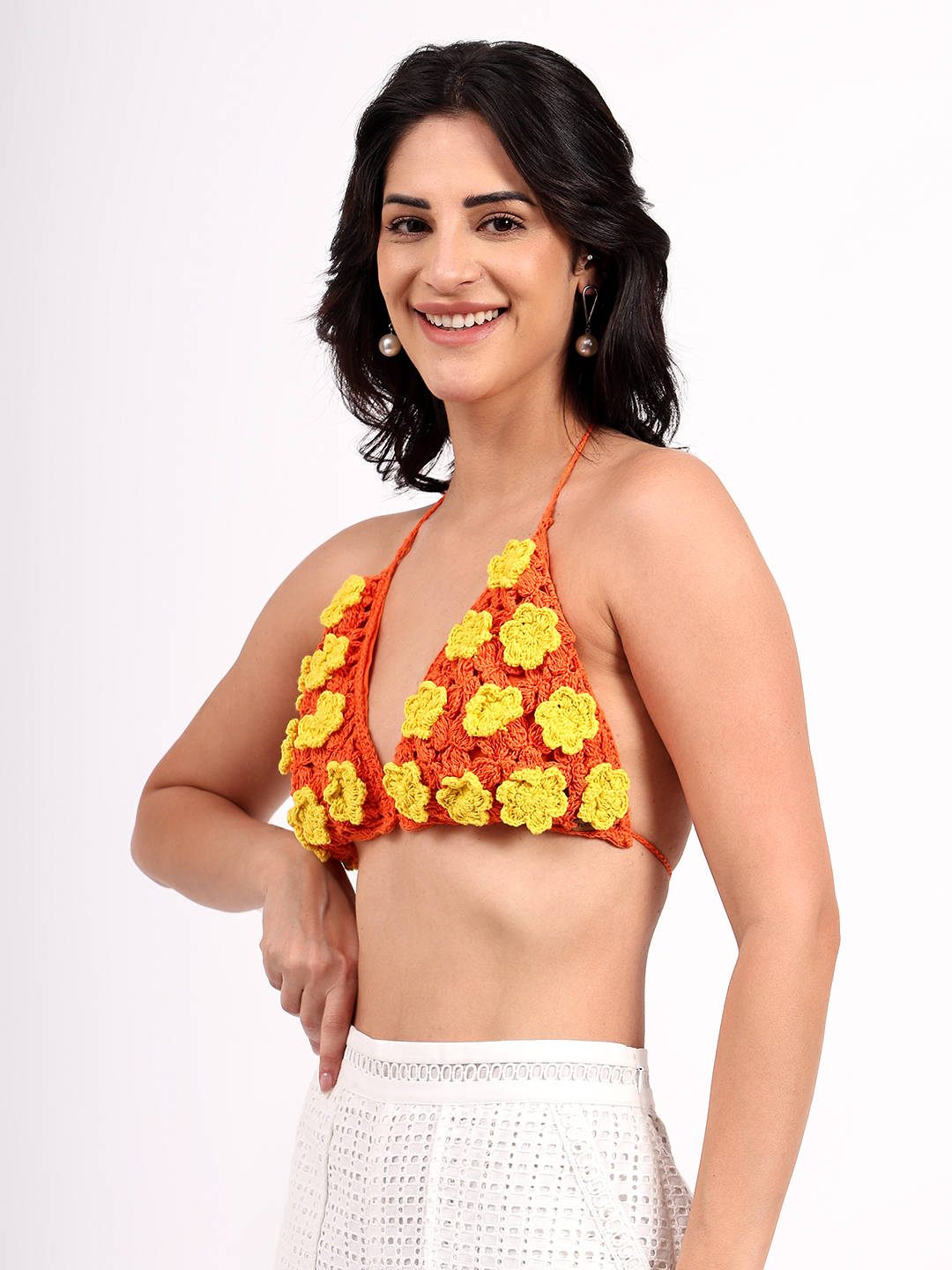 Handmade Crochet Floral Self Design Bralette Top