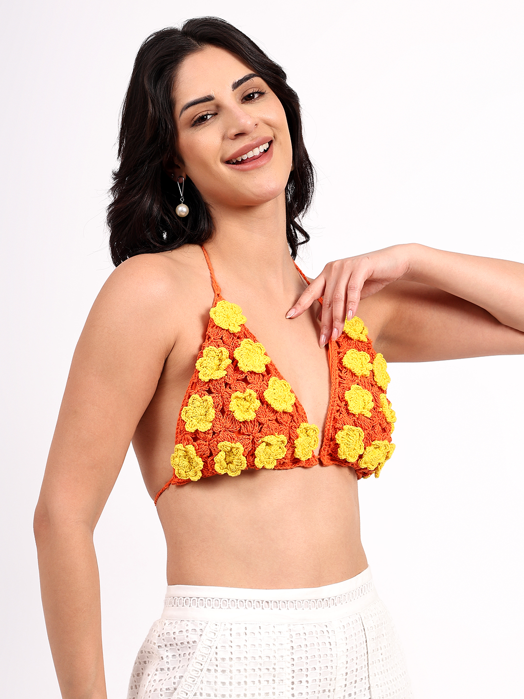 Handmade Crochet Floral Self Design Bralette Top