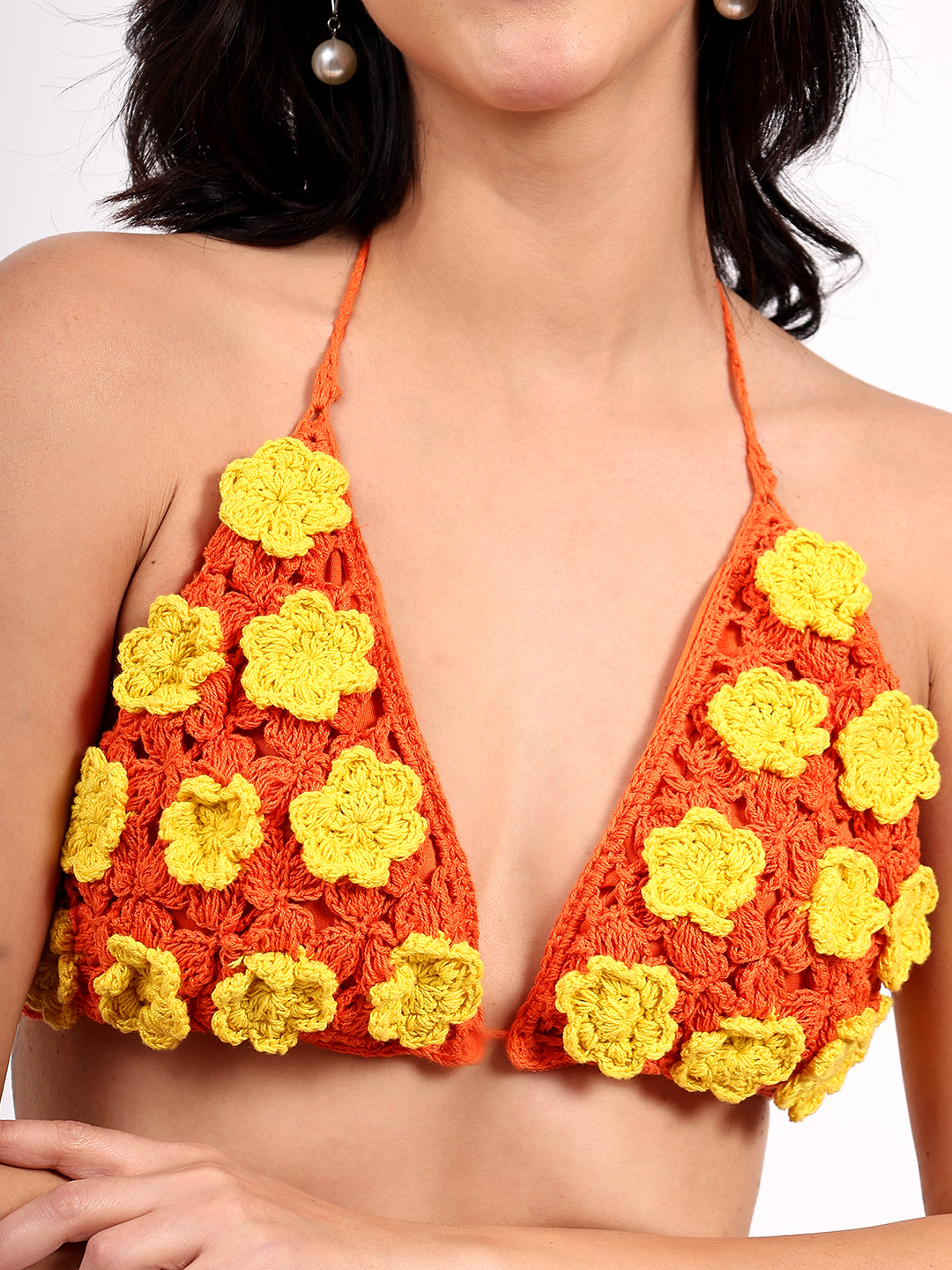 Handmade Crochet Floral Self Design Bralette Top