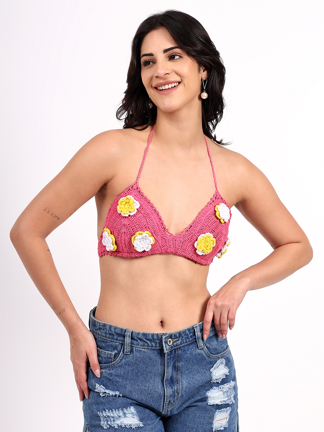 Handmade Crochet Floral Lightly Padded Bralette Top