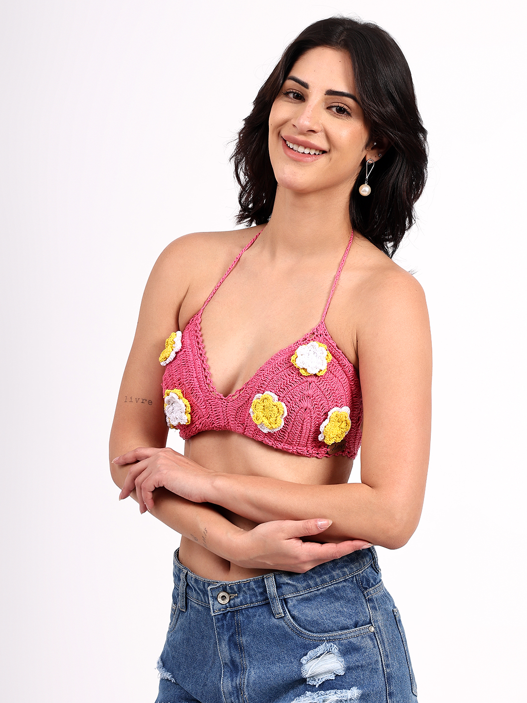Handmade Crochet Floral Lightly Padded Bralette Top