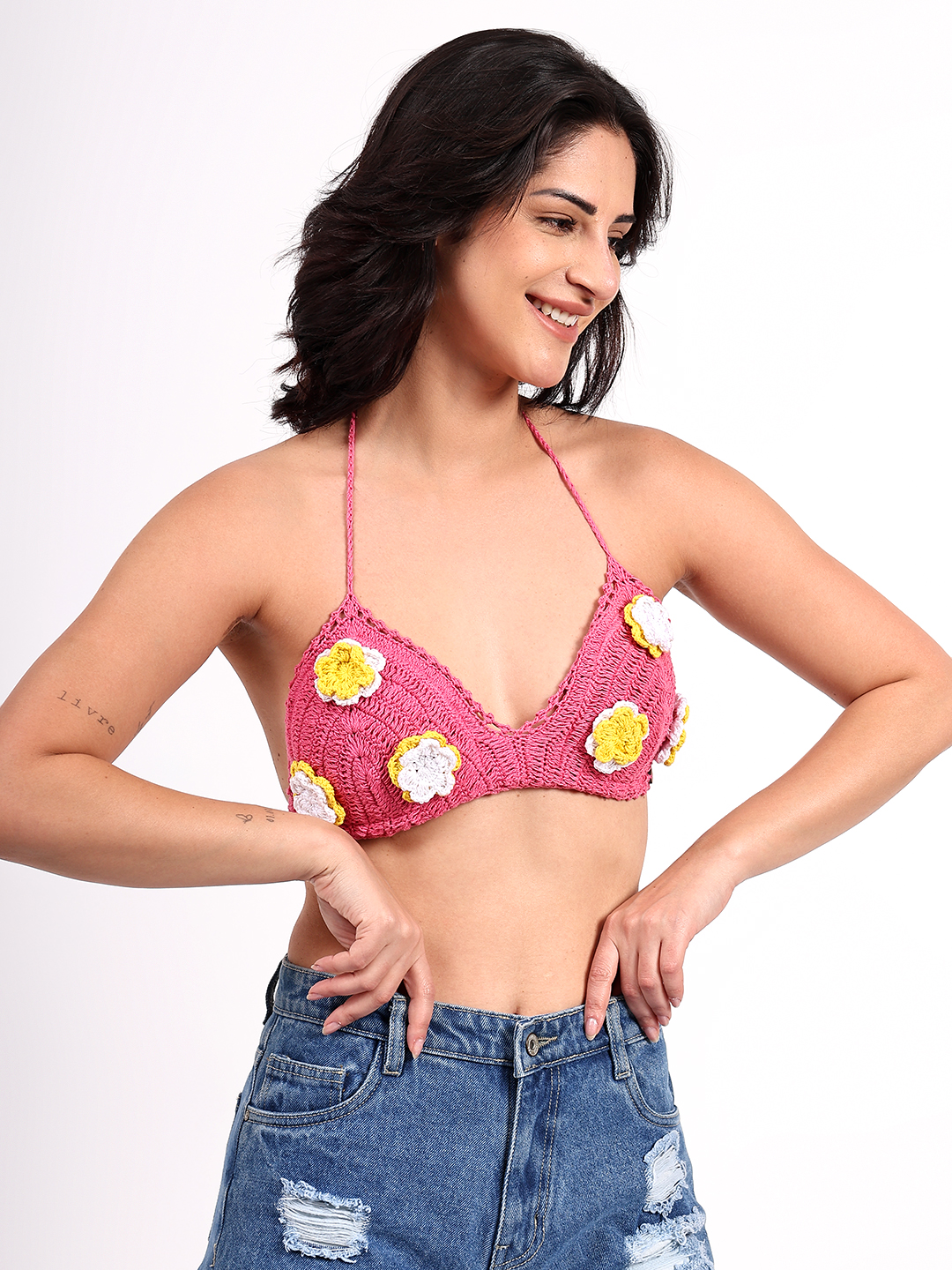 Handmade Crochet Floral Lightly Padded Bralette Top