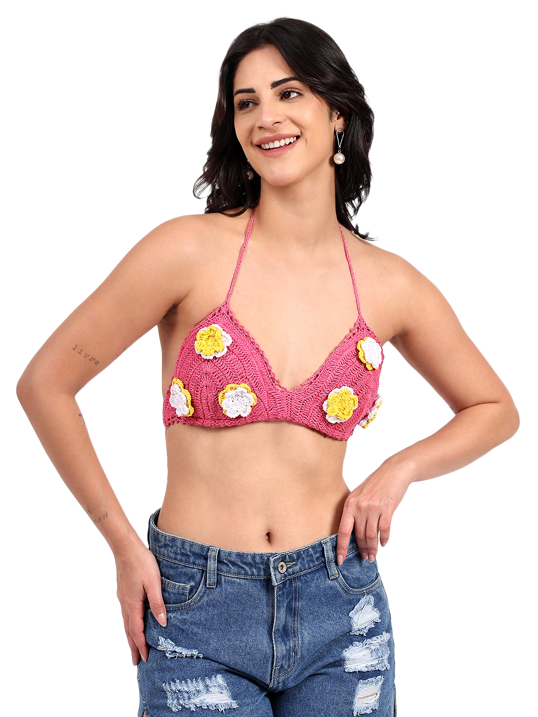 Handmade Crochet Floral Lightly Padded Bralette Top