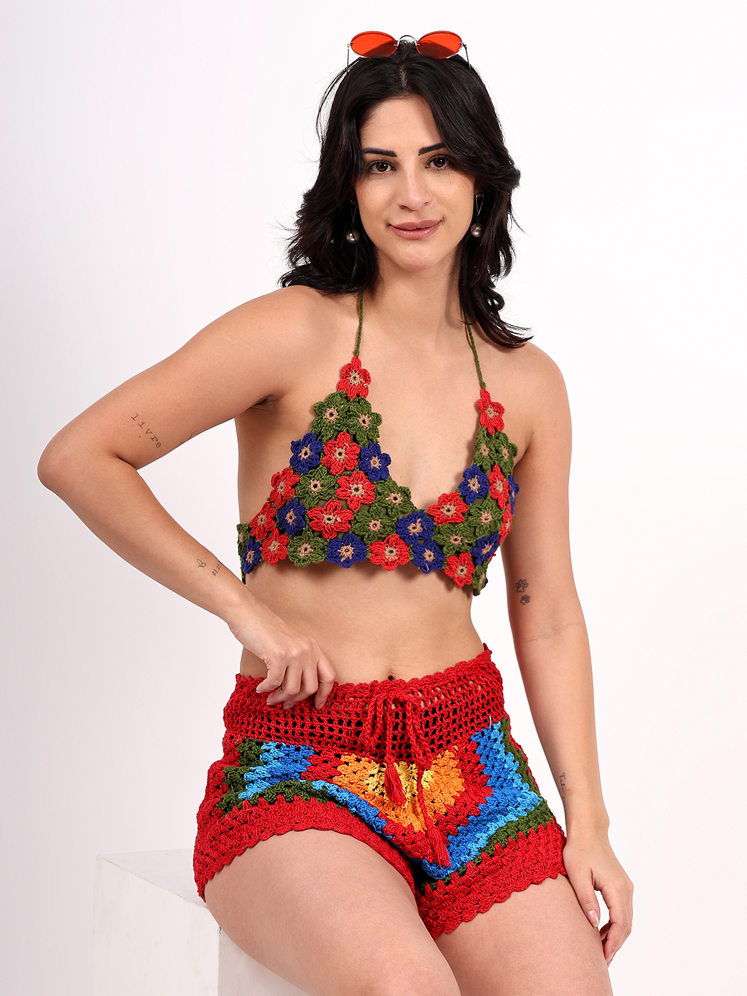 Handmade Floral Crochet Multicolor Bralette Top