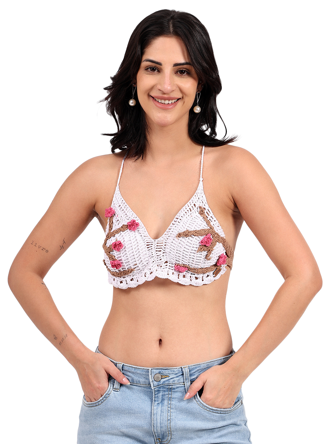 Handmade Nature Inspired Crochet Bralette Top - White