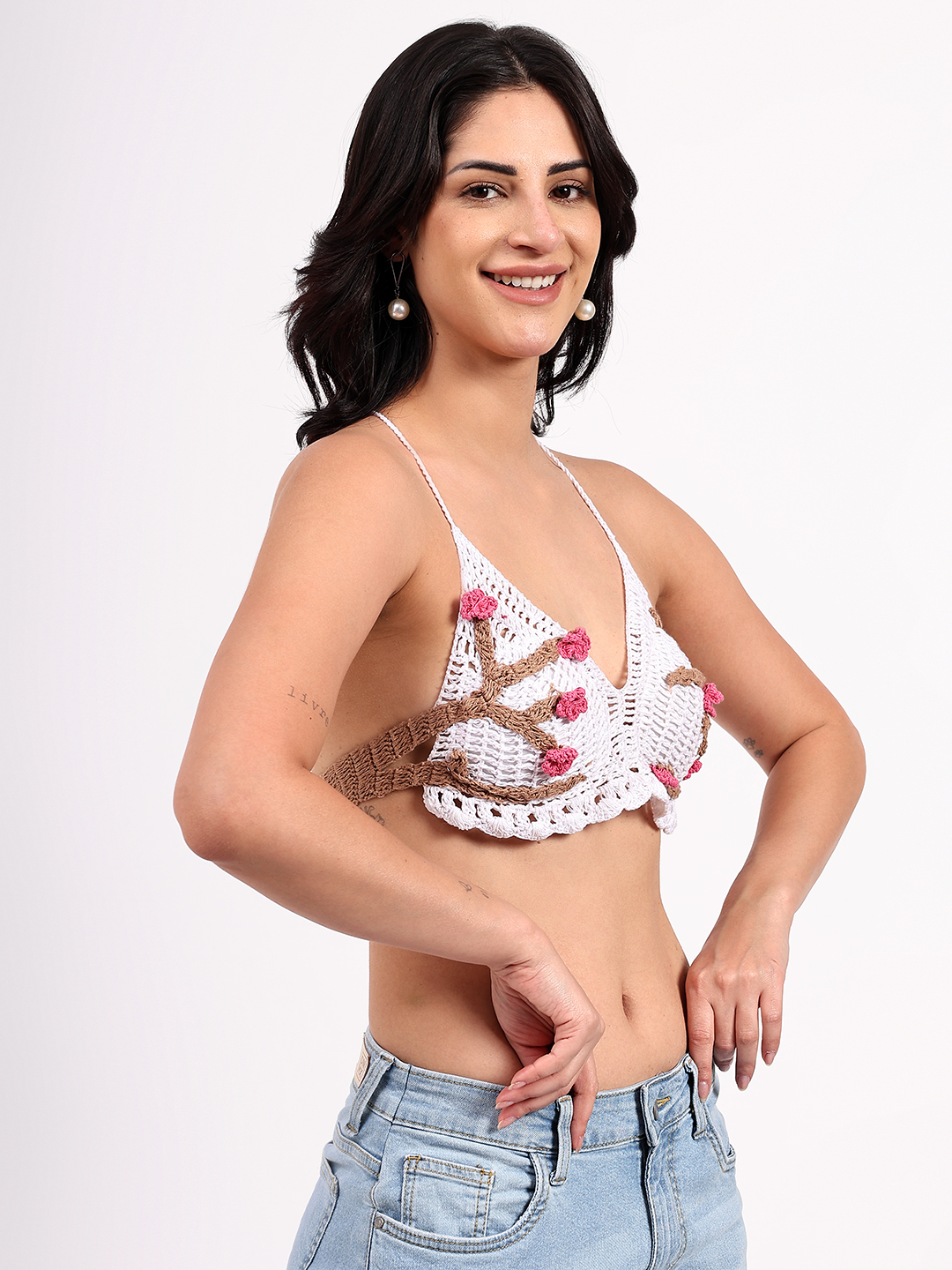 Handmade Nature Inspired Crochet Bralette Top - White