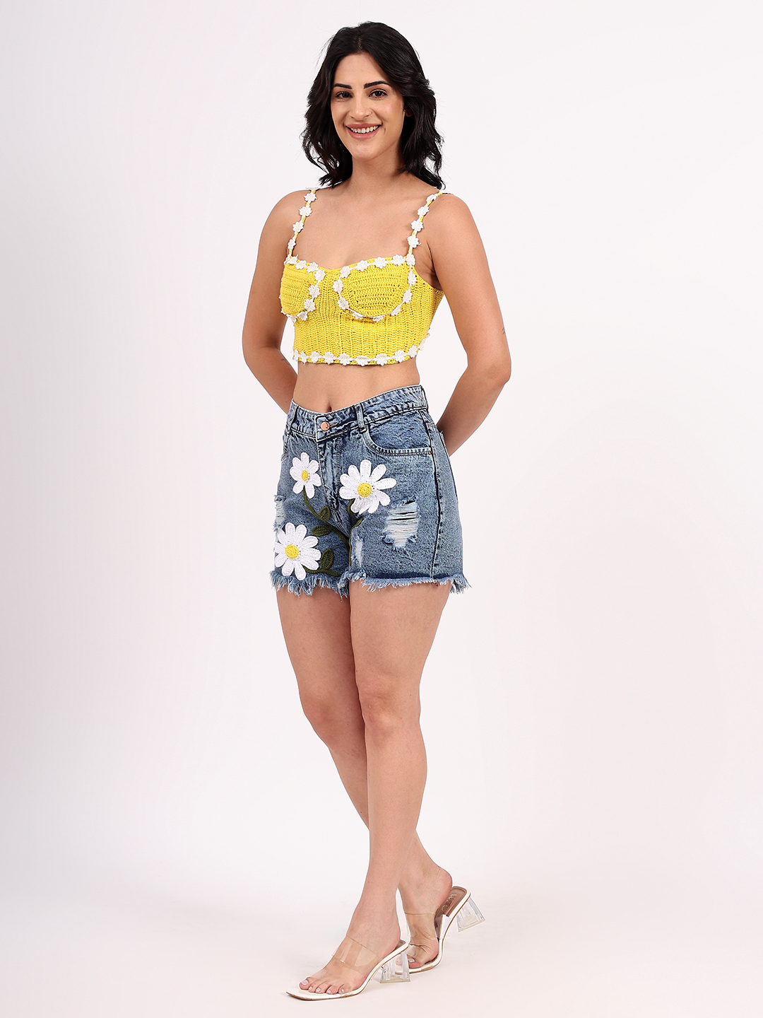 Handmade Crochet Floral Corset Top - Yellow