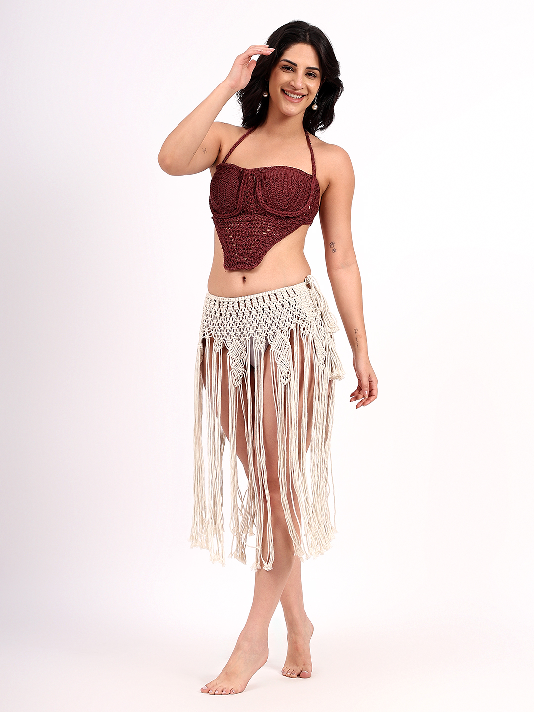 Braided Strap Detailed Corset Top - Brown