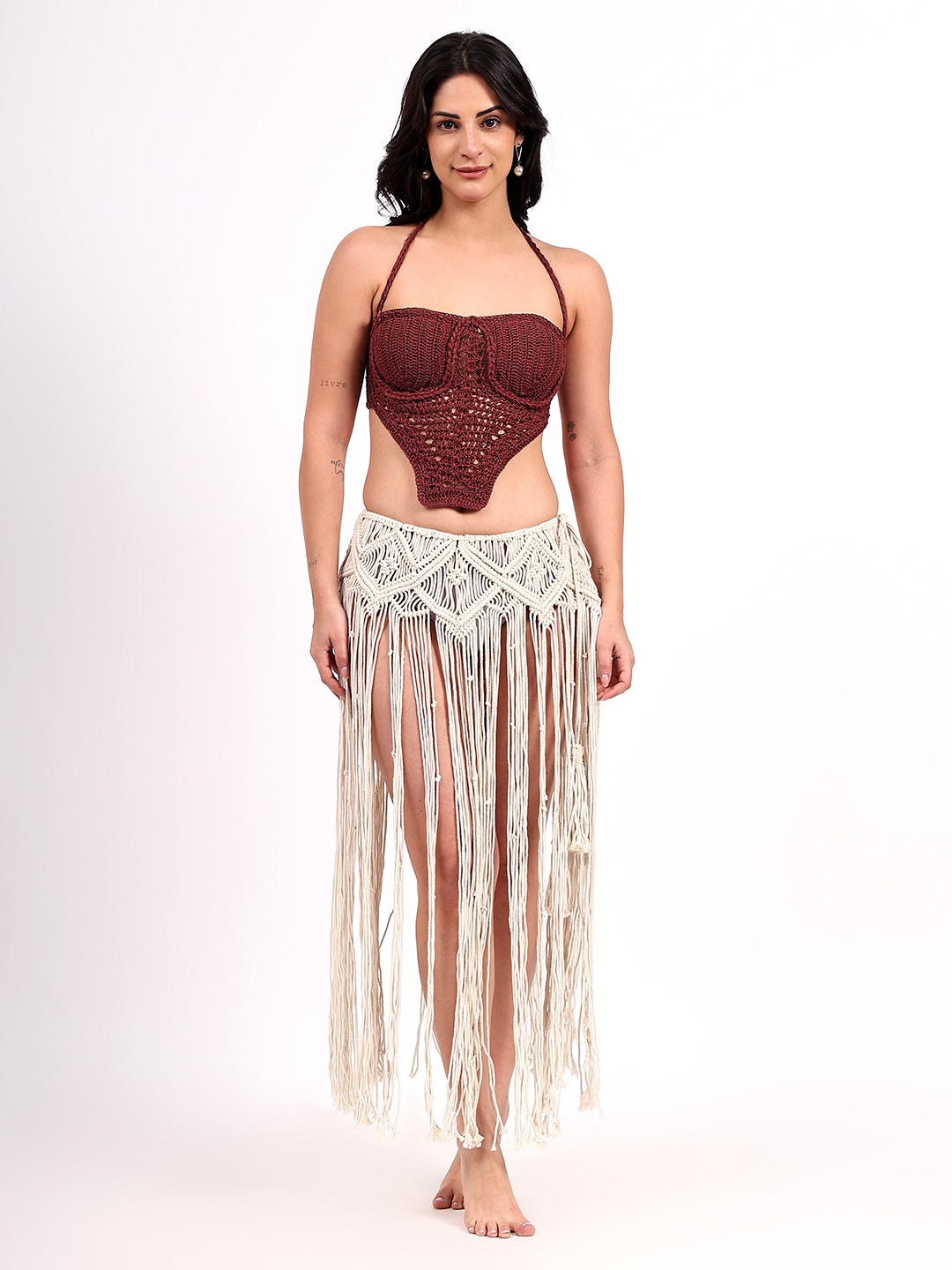 Braided Strap Detailed Corset Top - Brown