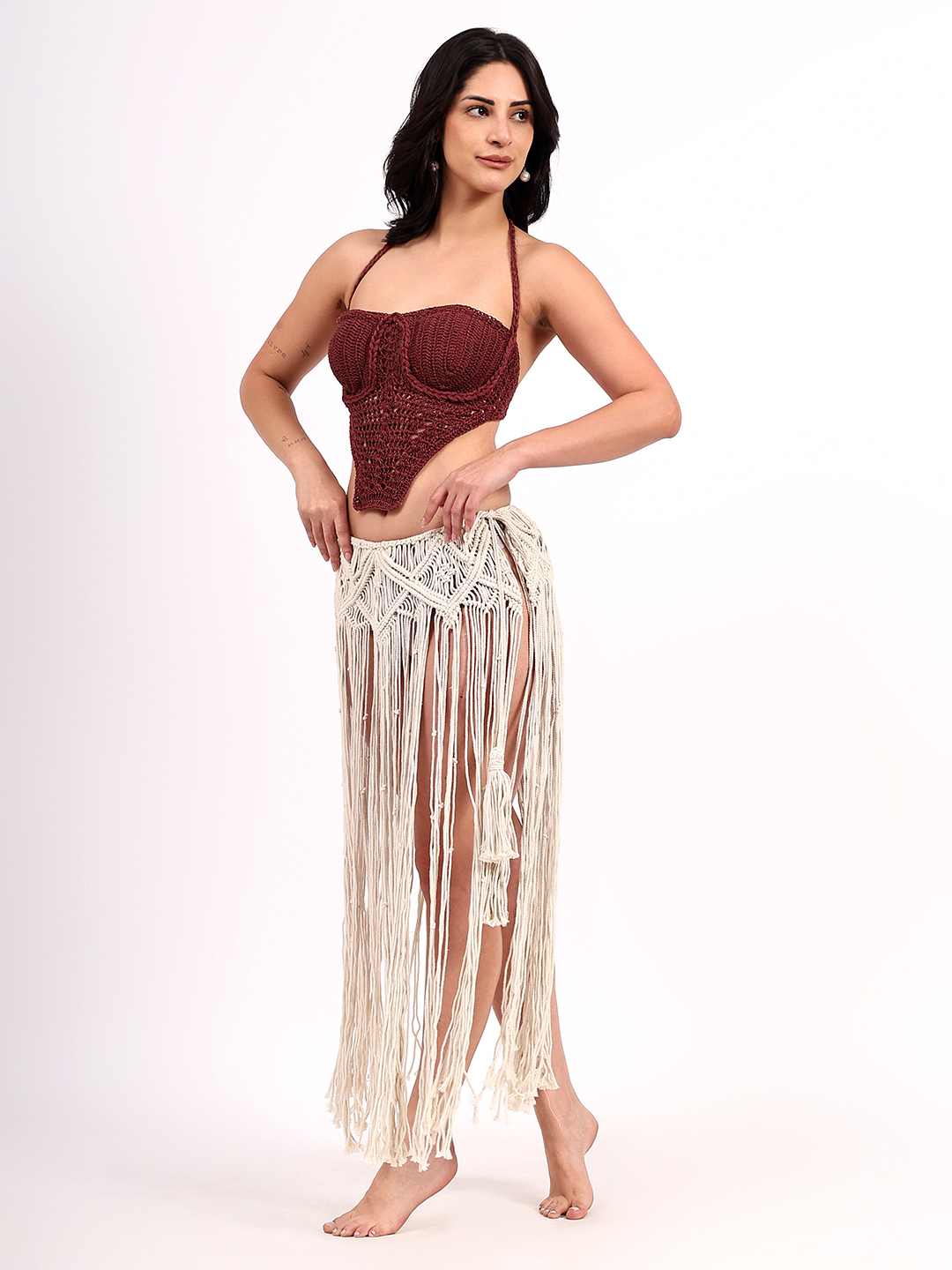 Braided Strap Detailed Corset Top - Brown
