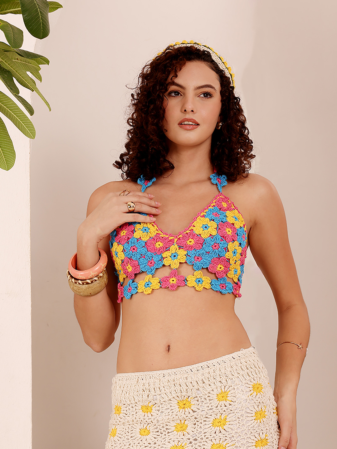 Multicolored Floral Resortwear Crochet Top - Multi