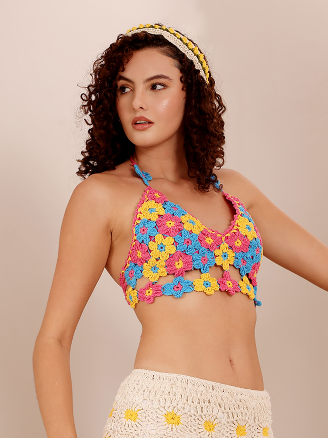 Multicolored Floral Resortwear Crochet Top - Multi