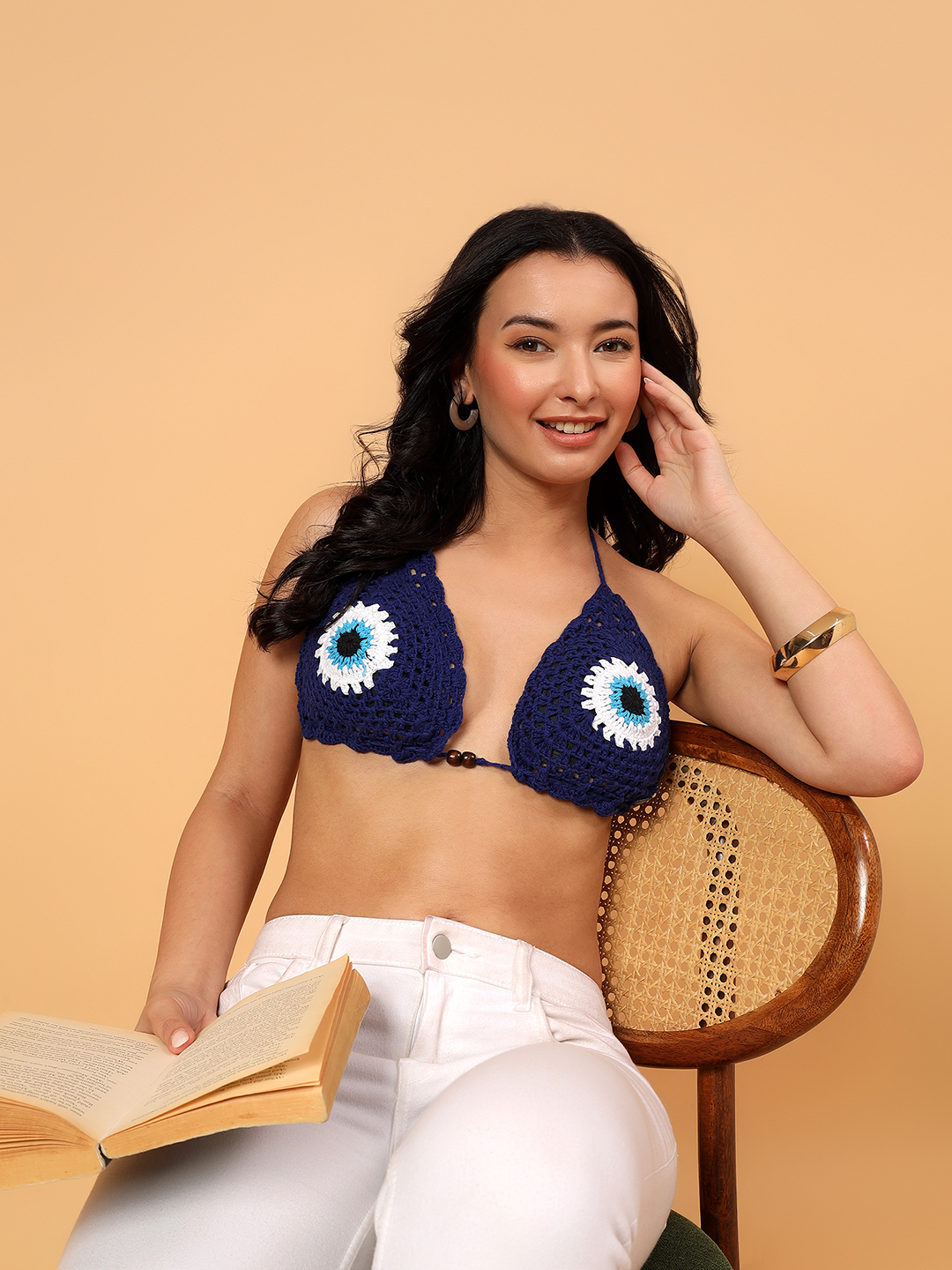 Evil Eye Design Bralette  Blue
