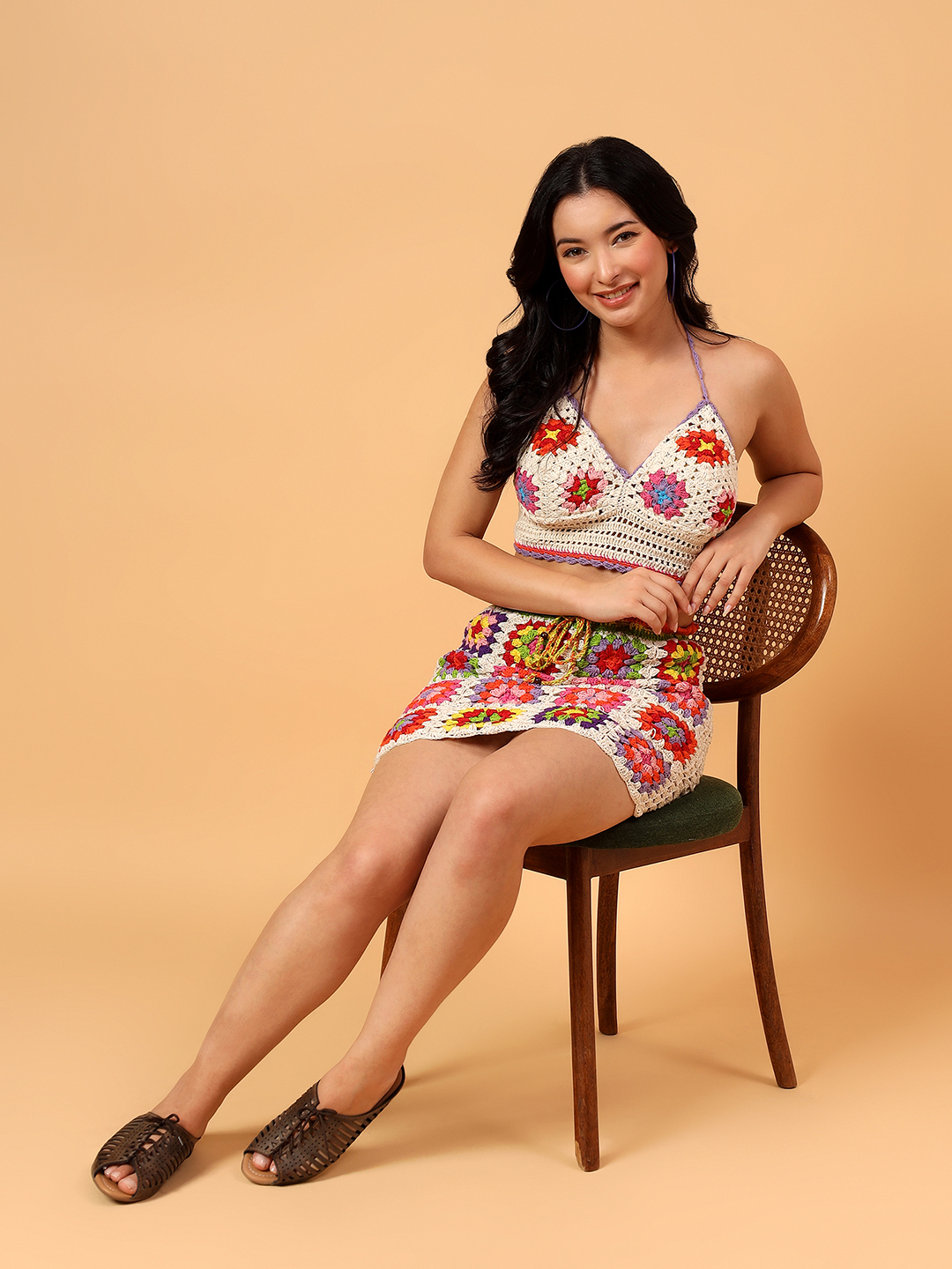 Velvery Crochet Floral Bralette  Off White