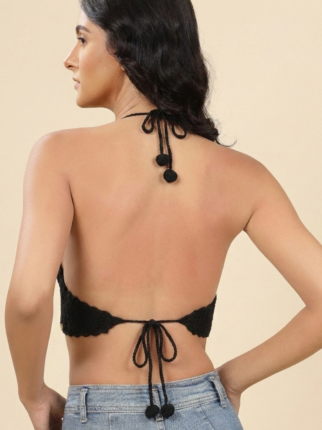 Velvery Handmade Crochet Bohemian Bralette  Black