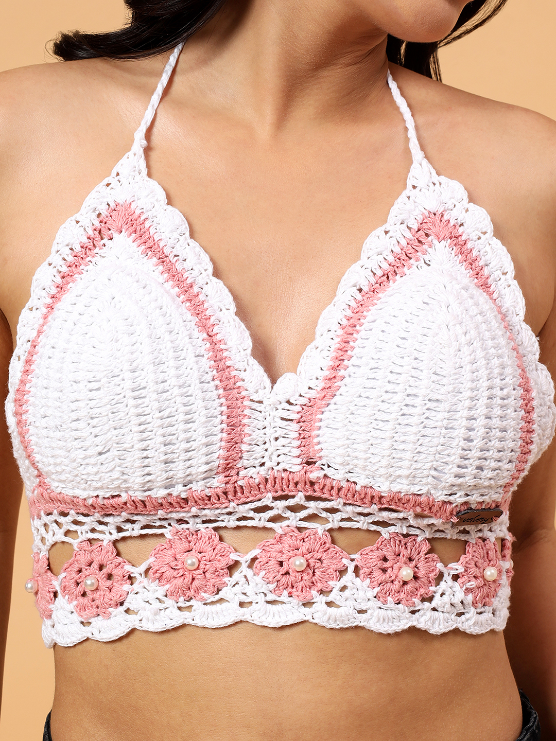 Velvery Crochet Floral Detailed Bralette  White