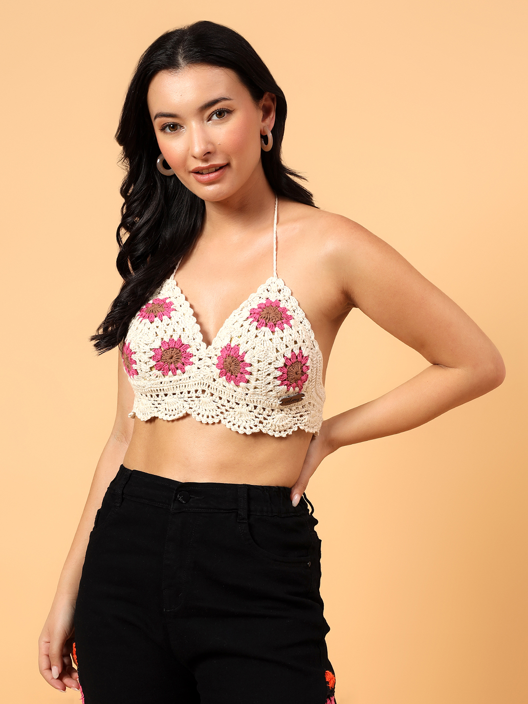 Floral Design Bralette  Off White