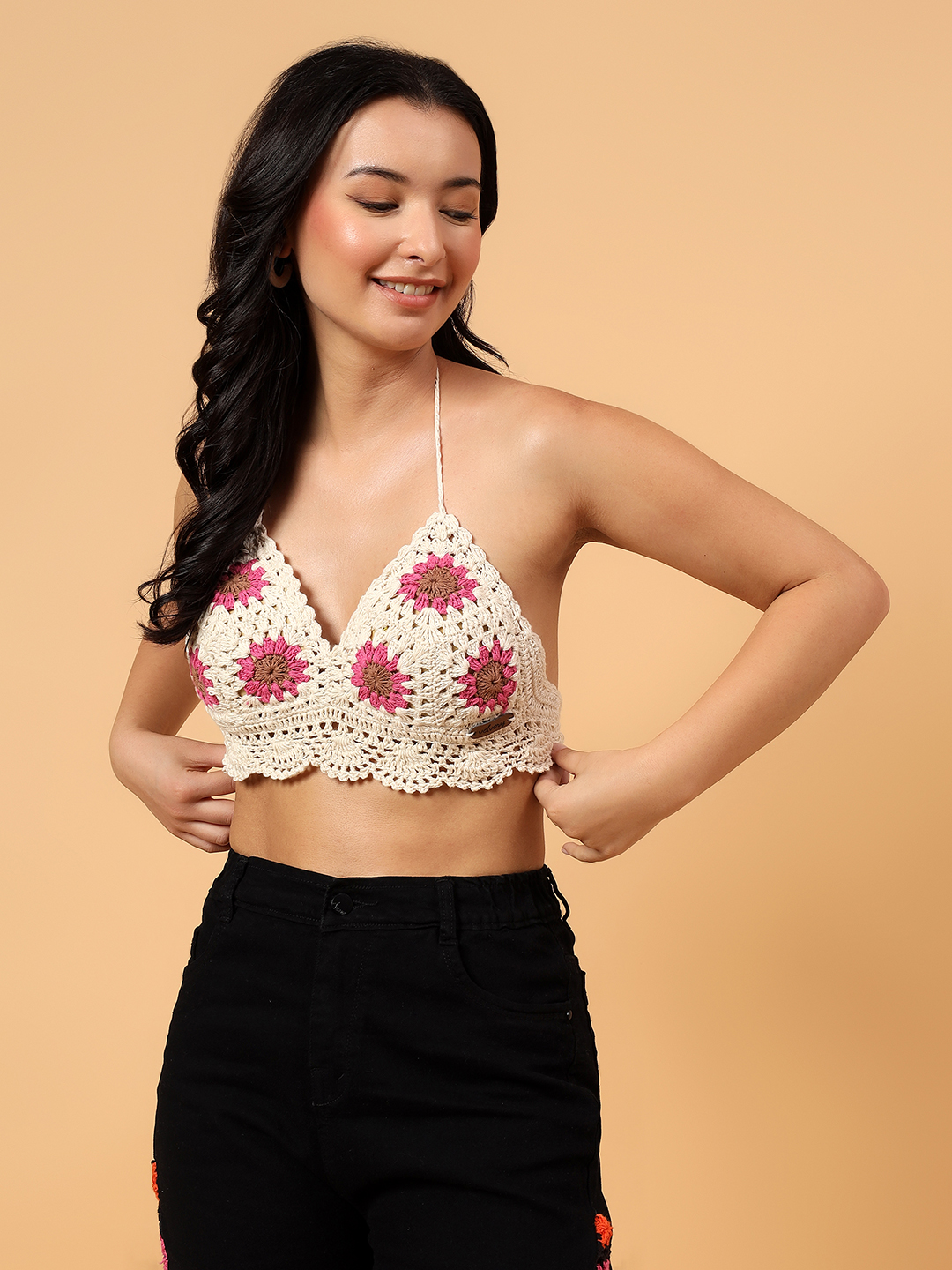Floral Design Bralette  Off White