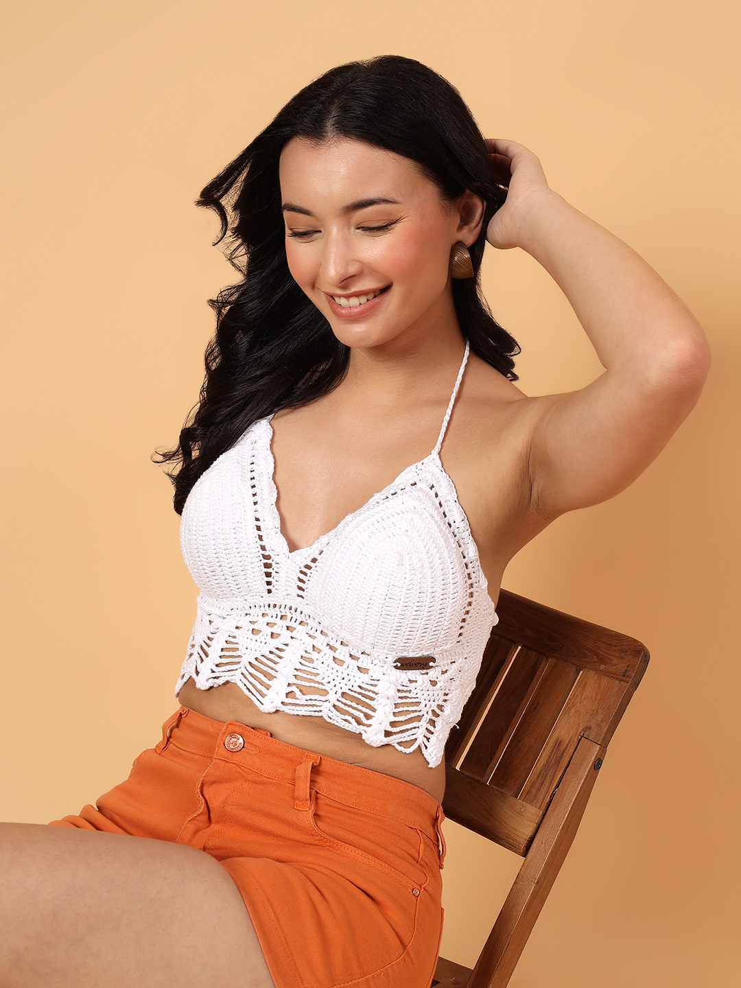 Velvery Crochet Tassel Fringe Detailed Bralette  White