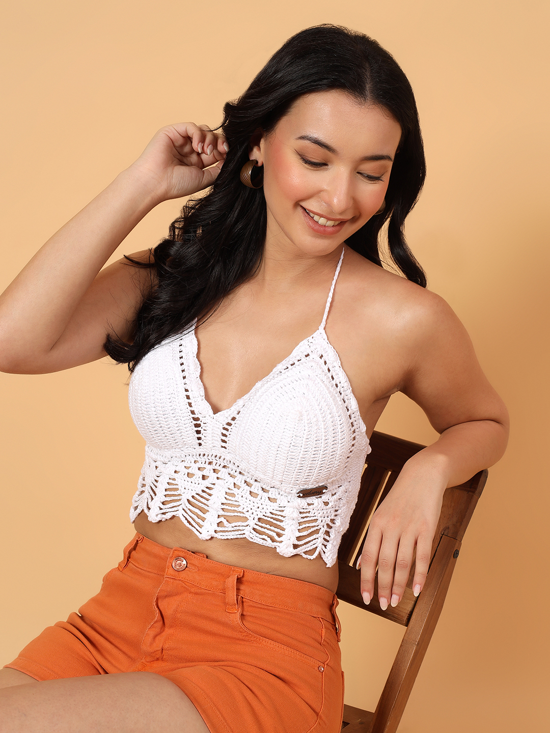 Velvery Crochet Tassel Fringe Detailed Bralette  White