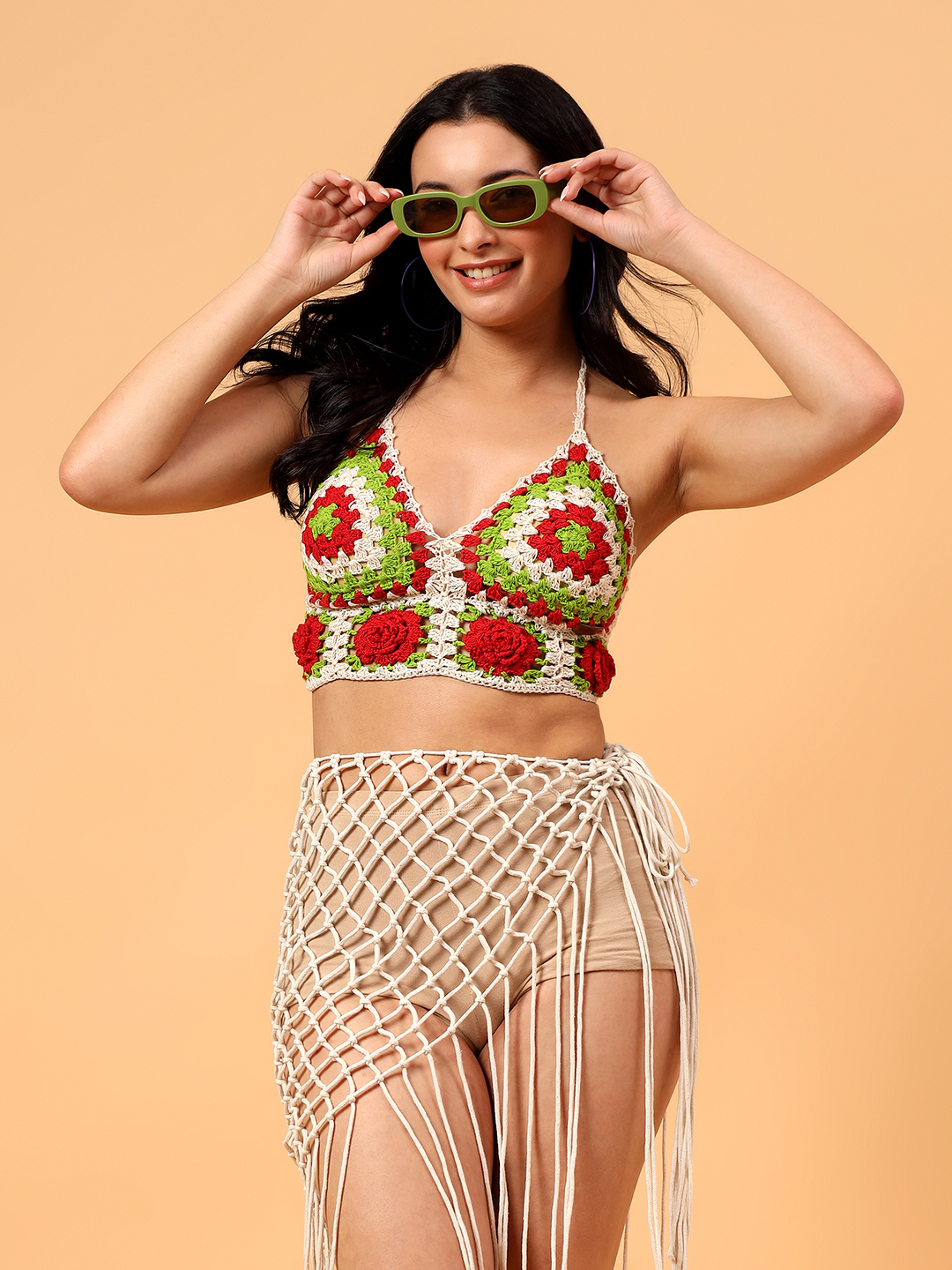 Velvery Crochet Floral Granny Sqaure Bralette  Multicolor