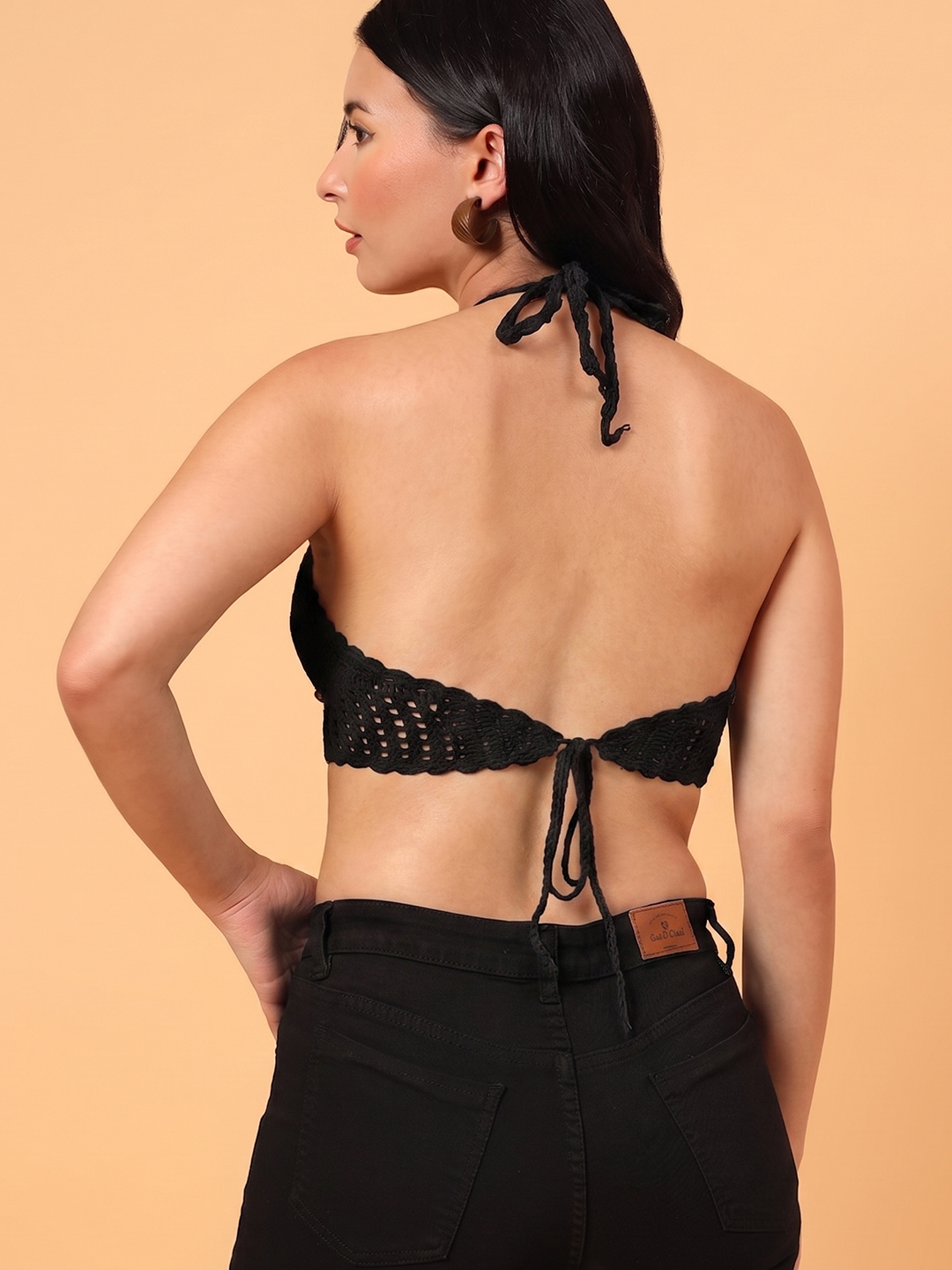 Velvery Crochet Bohemian Beachwear Bralette  Black