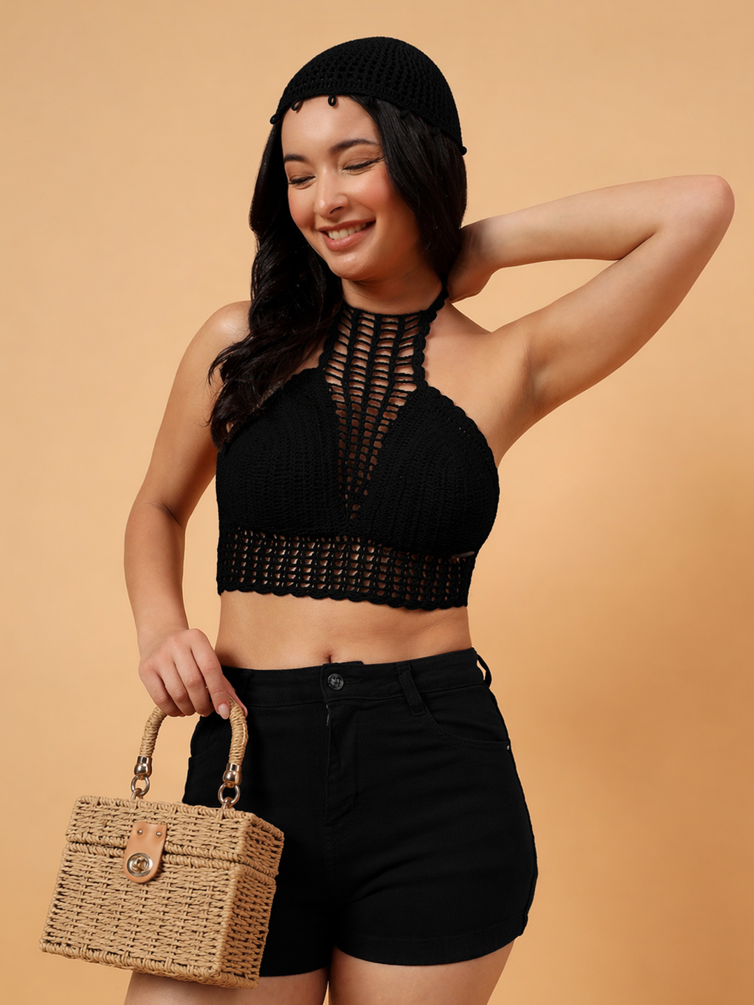 Velvery Crochet Bohemian Beachwear Bralette  Black