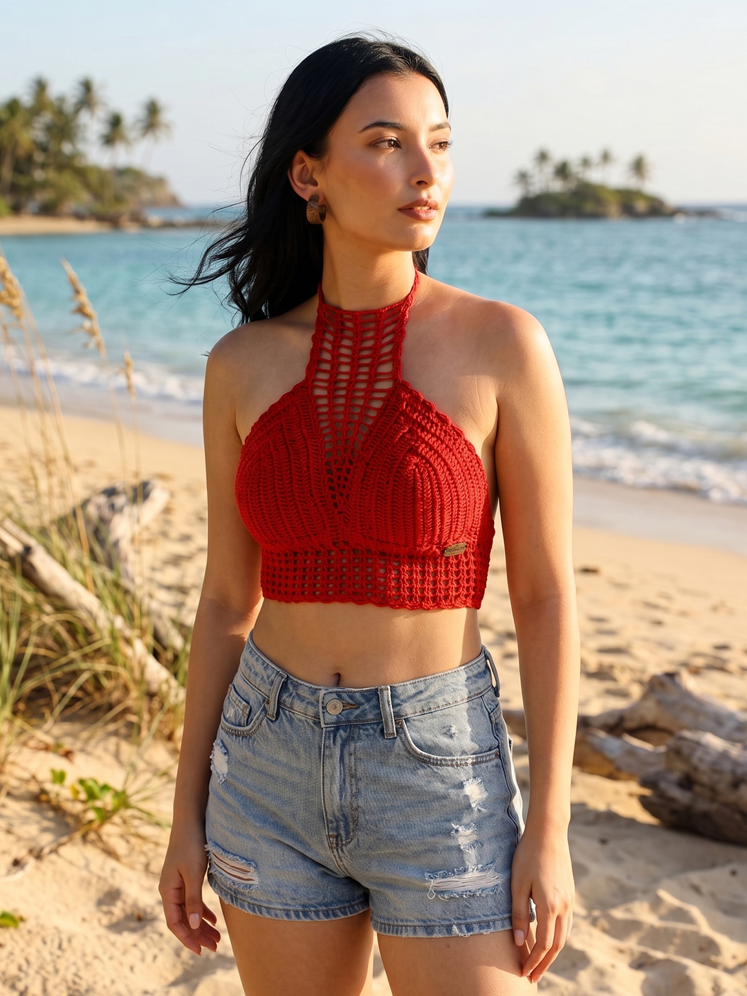 Crochet Beachwear Bralette  Red